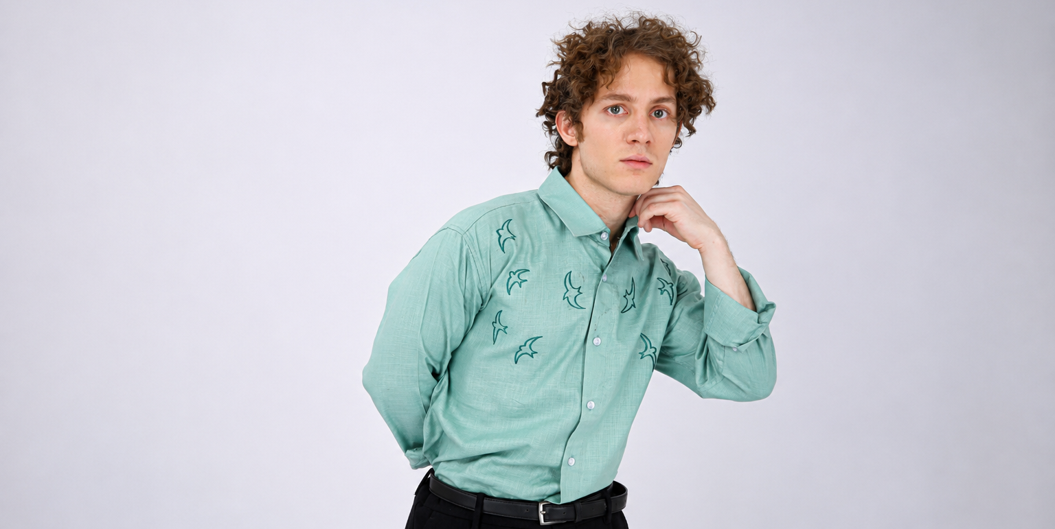 Fresh Sophistication with an Embroidered Mint Shirt