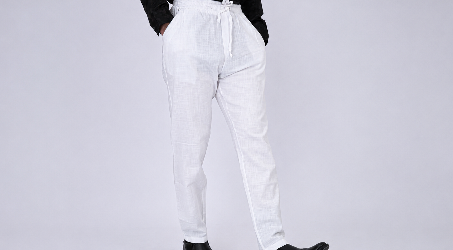 Fresh Minimalism with White Drawstring Trousers