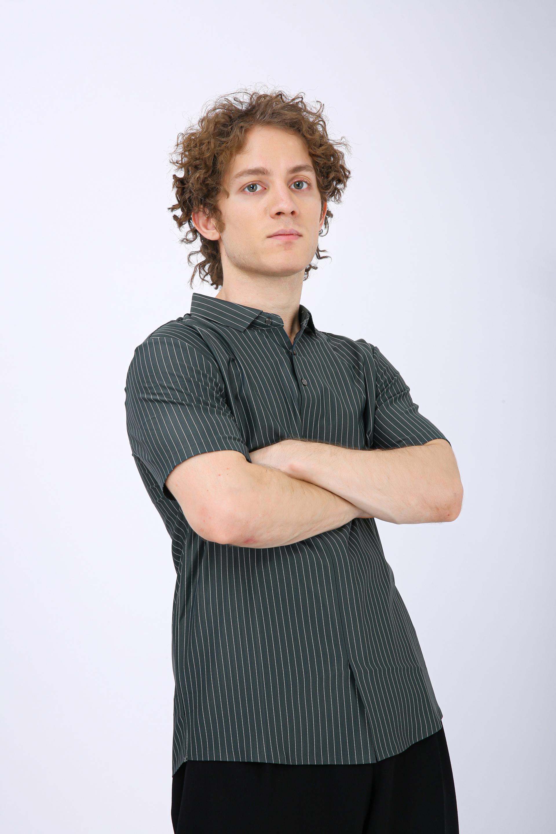 Premium Pinstripe Polo T-Shirt - Olive Green