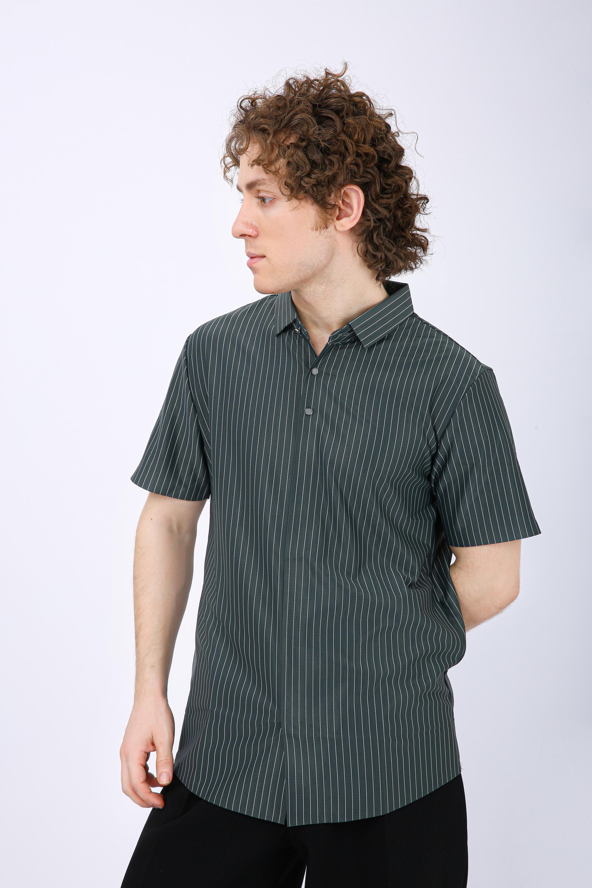 Premium Pinstripe Polo T-Shirt - Olive Green