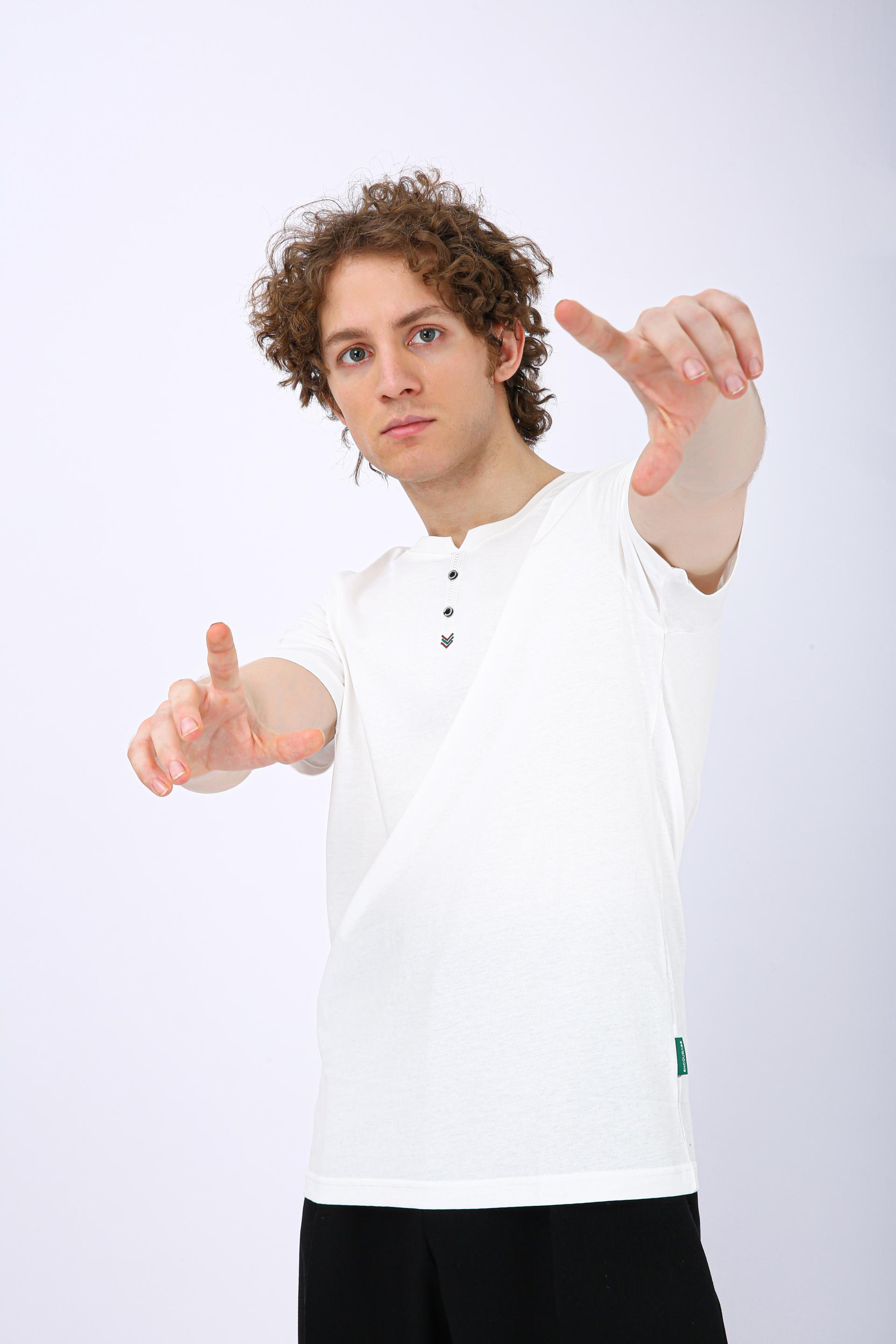 Men's Premium Henley Crew Neck T-Shirt - White