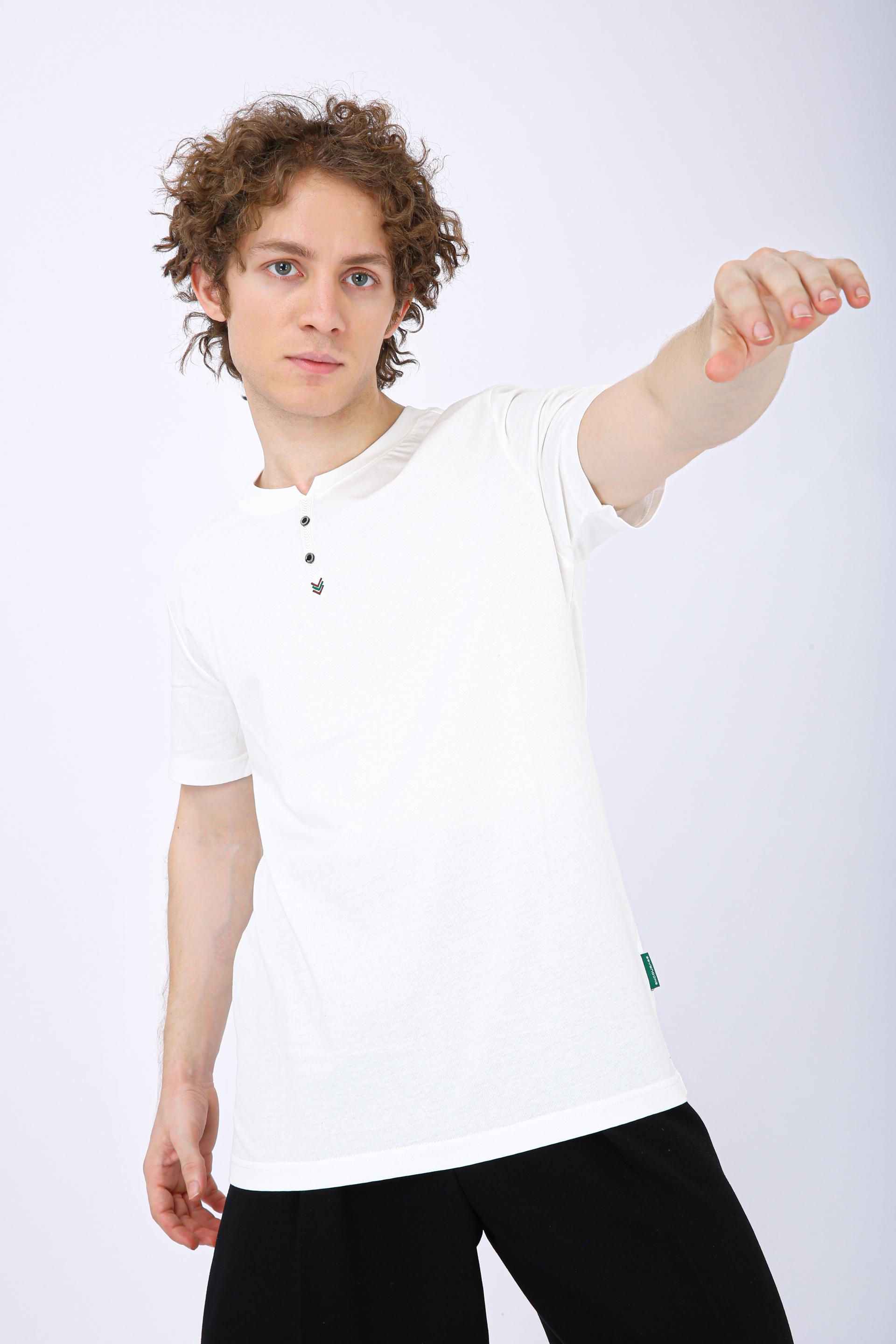 Men's Premium Henley Crew Neck T-Shirt - White