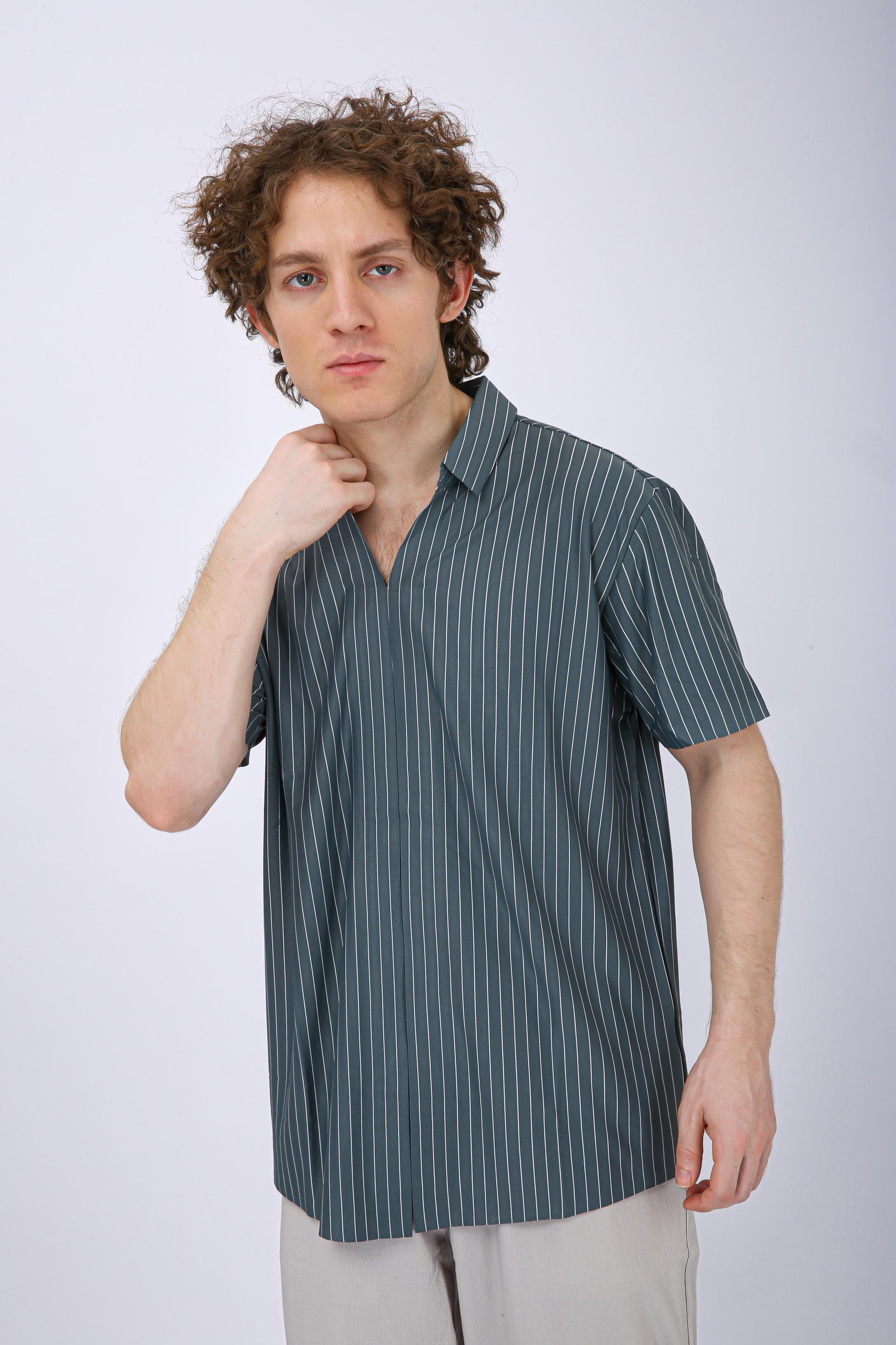 Men's Premium Vertical Striped Resort Shirt - Olive