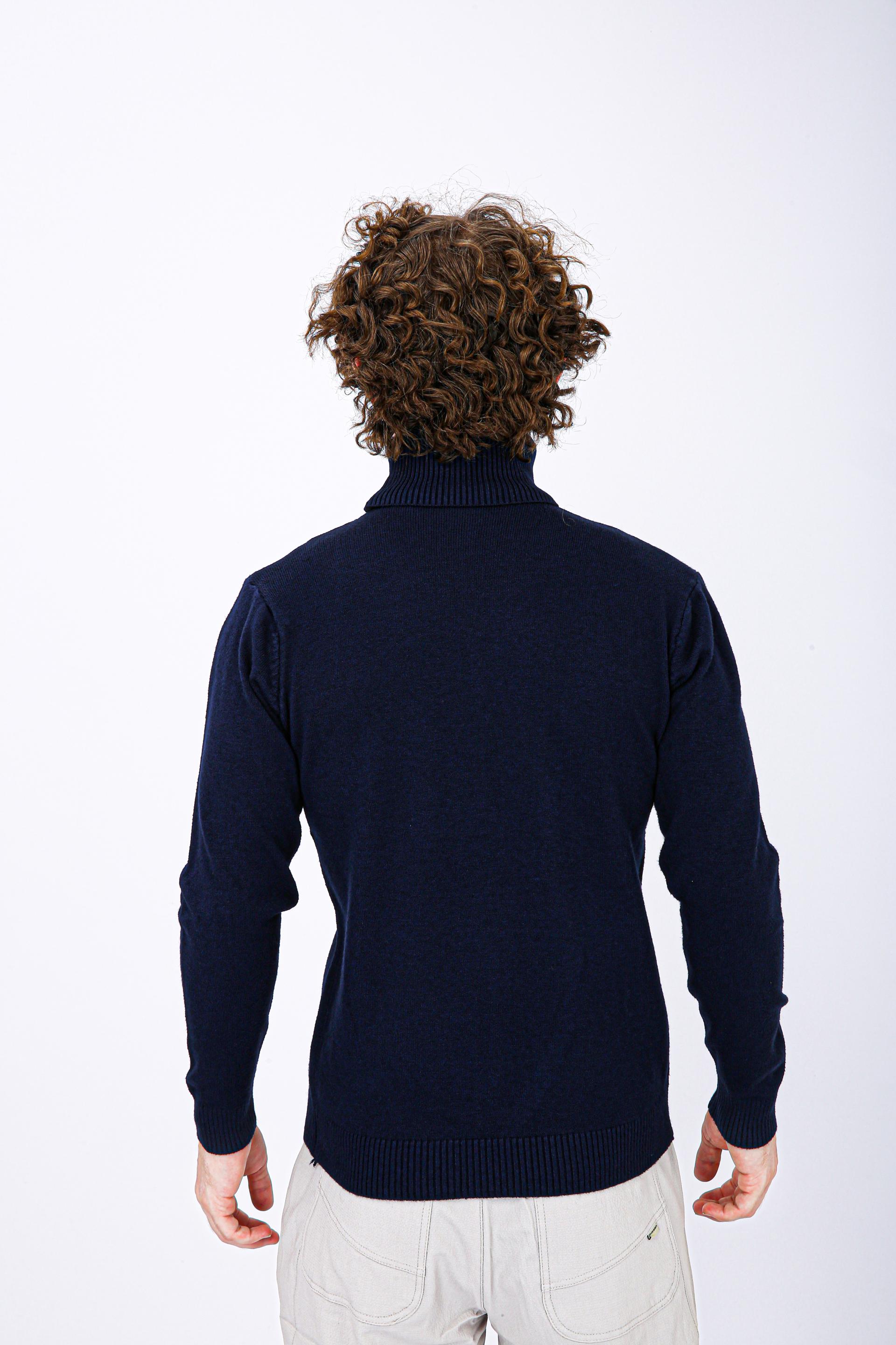 Men's Premium Diamond Knit Turtleneck Sweater - Dark Blue Full Neck