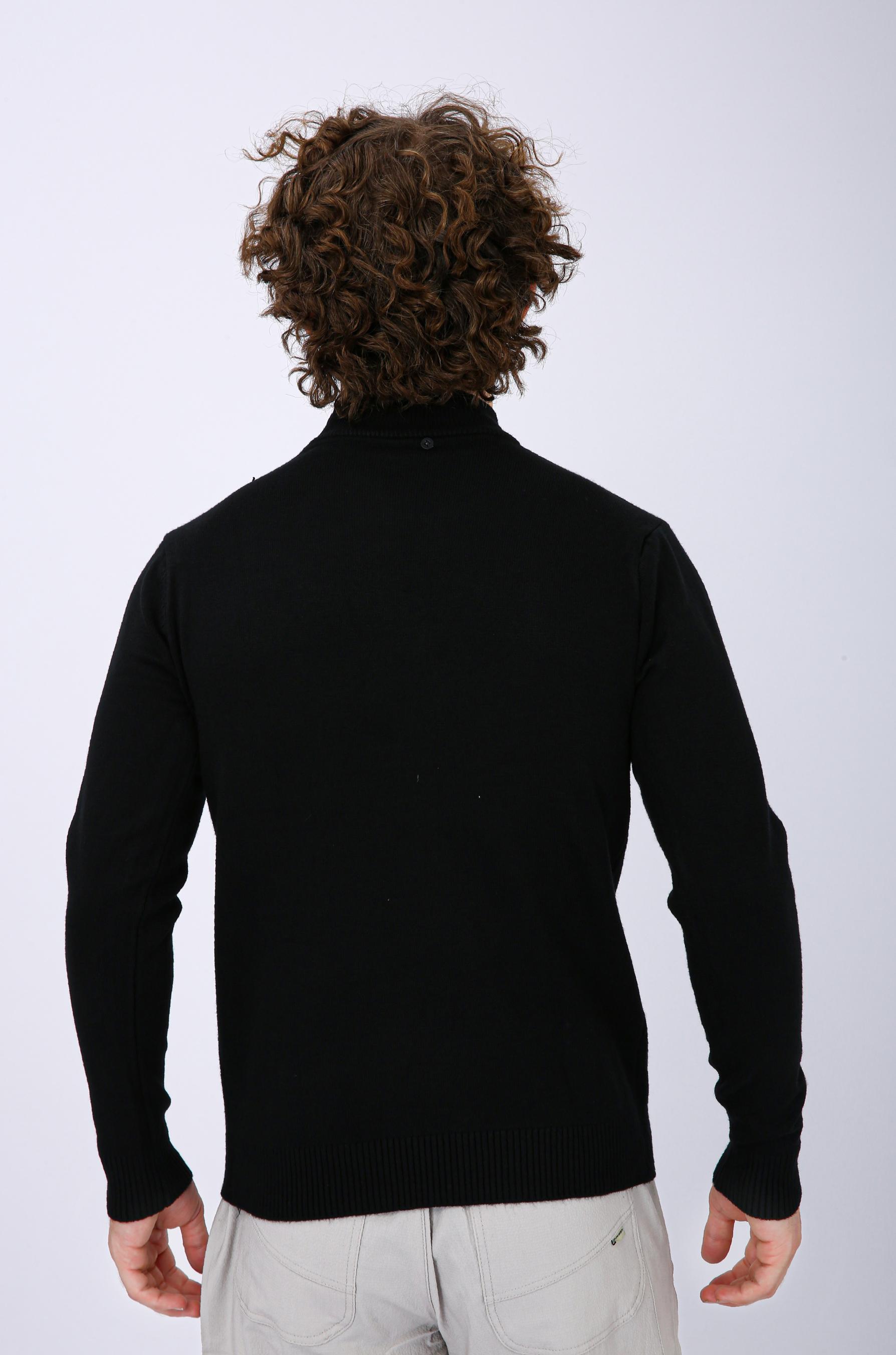 Men's Premium Diamond Knit Turtleneck Sweater - Black Plain Short Neck