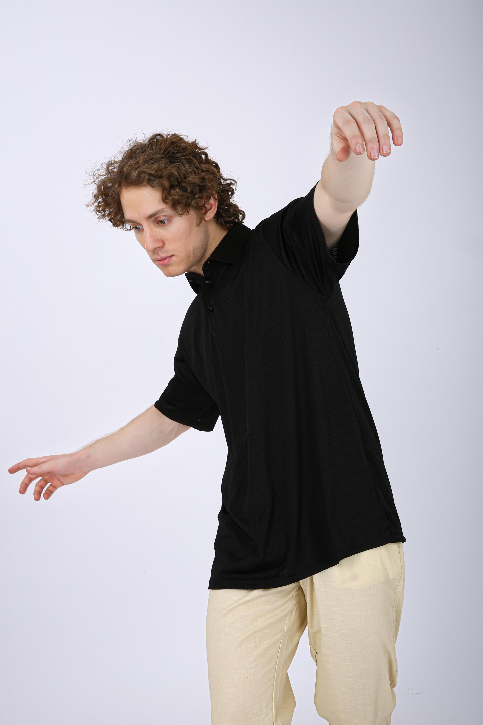 Men's Premium Textured Polo T-Shirt - Black
