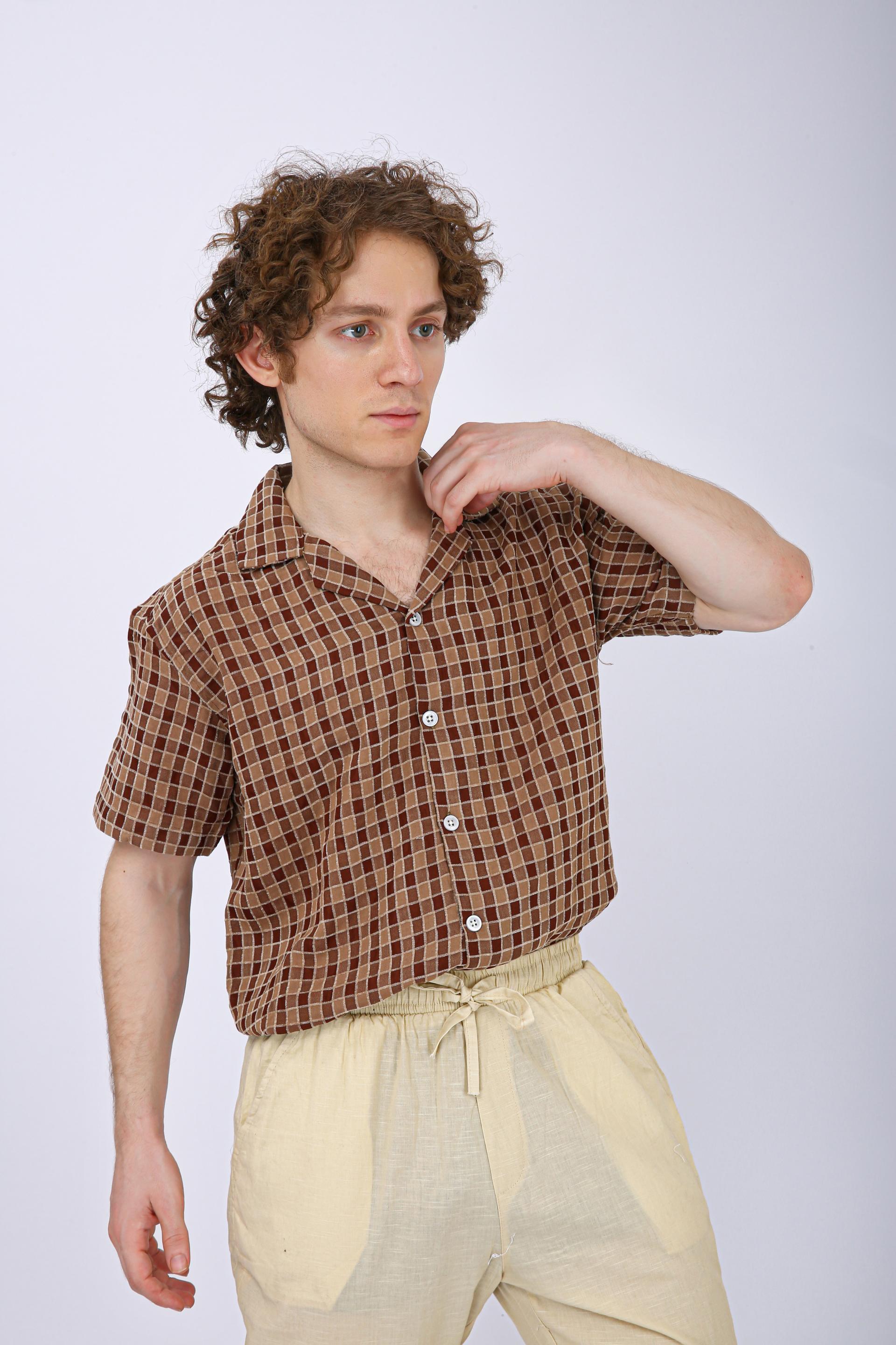 Men's Premium Checked Resort Shirt - Brown