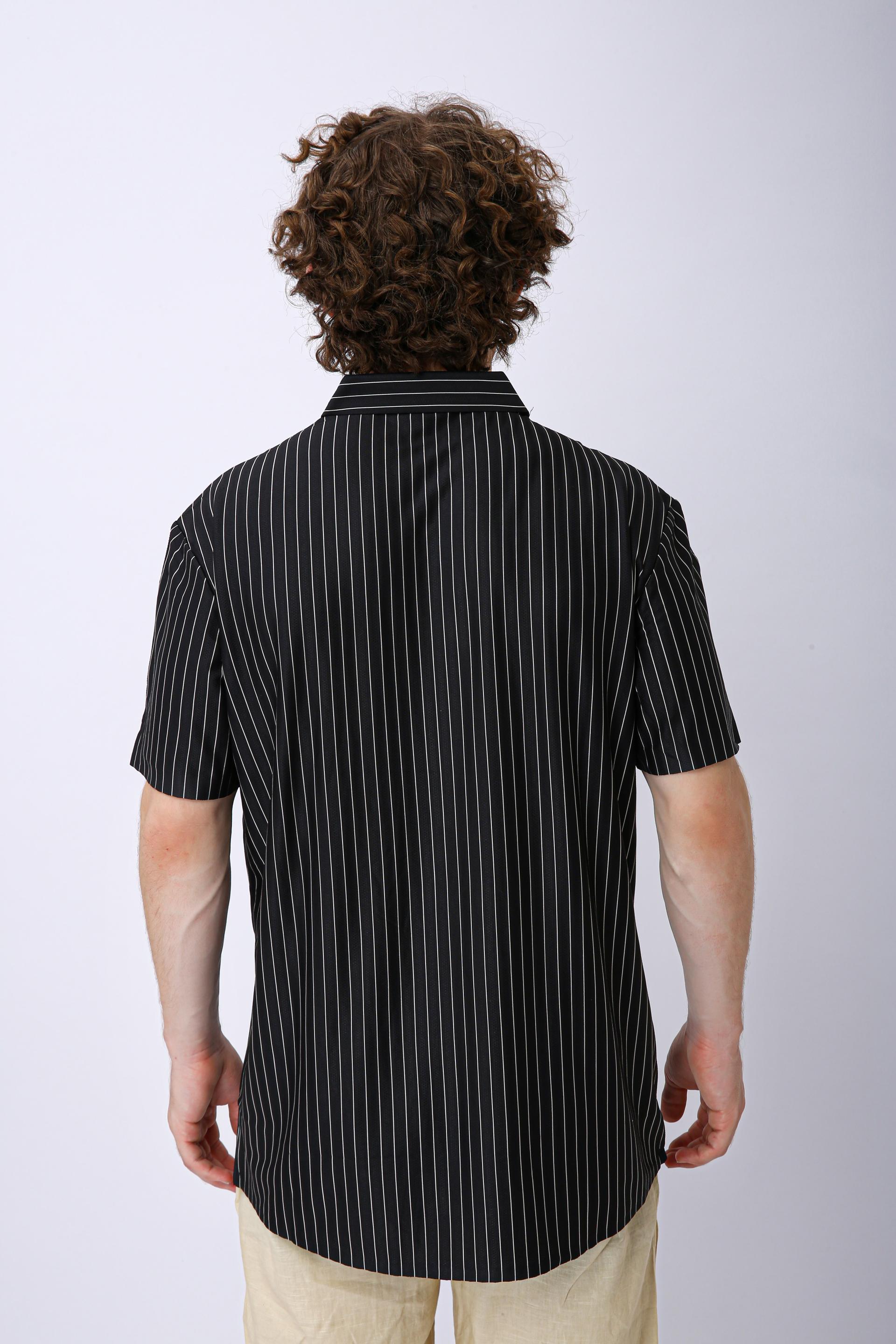 Men's Premium Vertical Striped Resort Shirt - Black