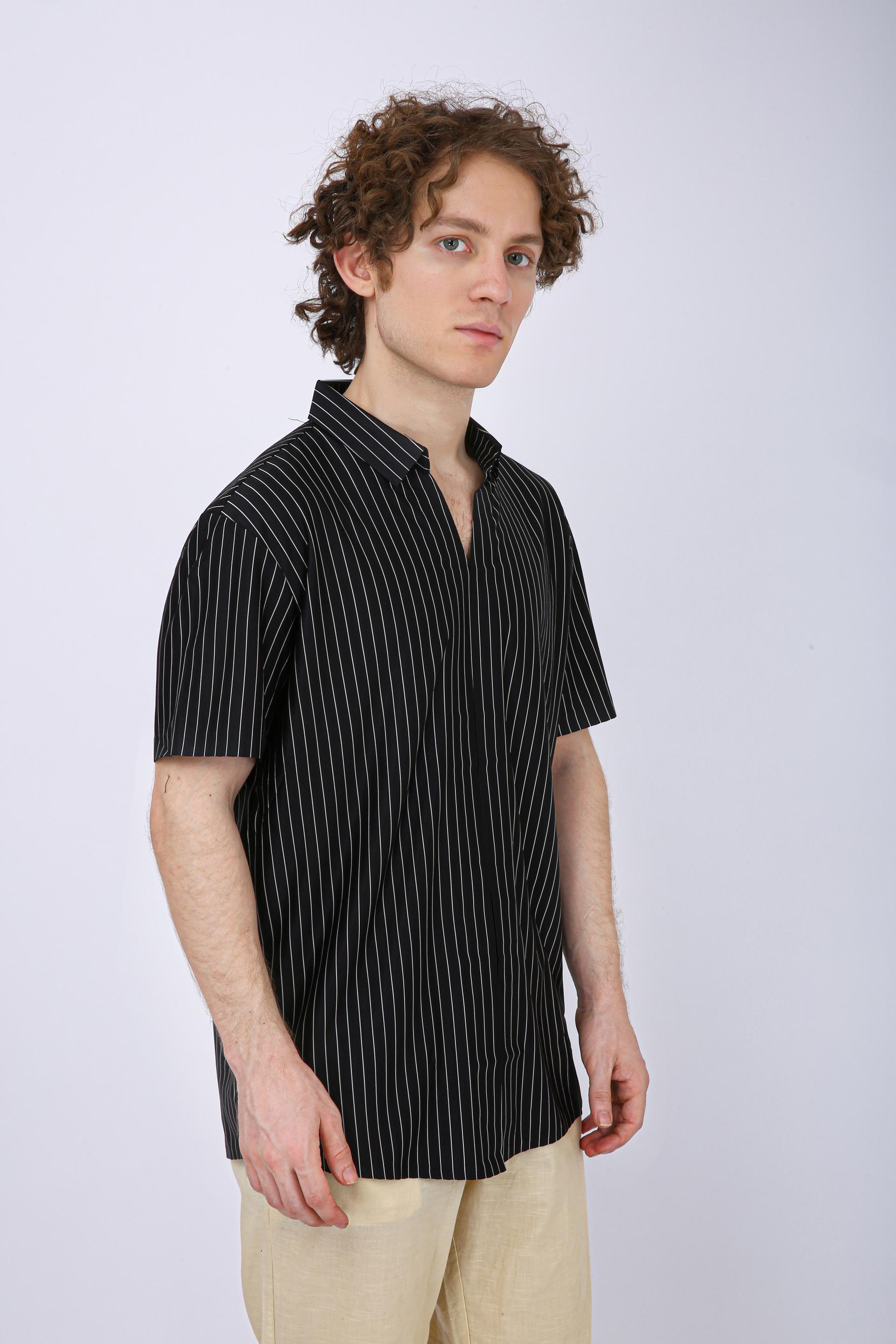Men's Premium Vertical Striped Resort Shirt - Black