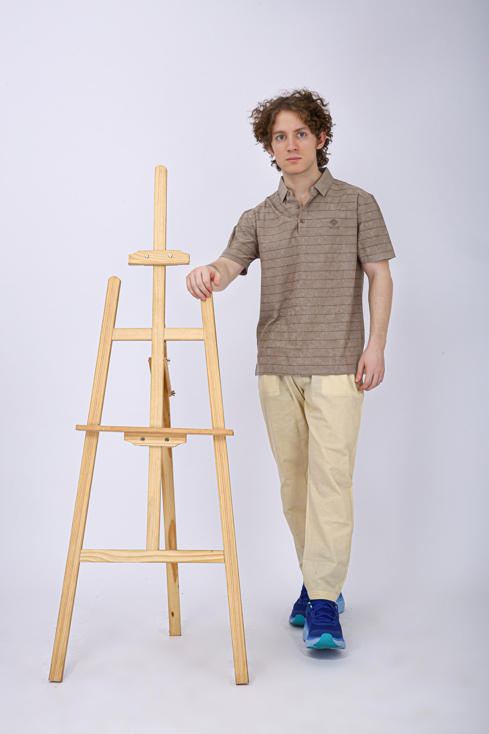 Men's Premium Textured Striped Polo T-Shirt - Chiku