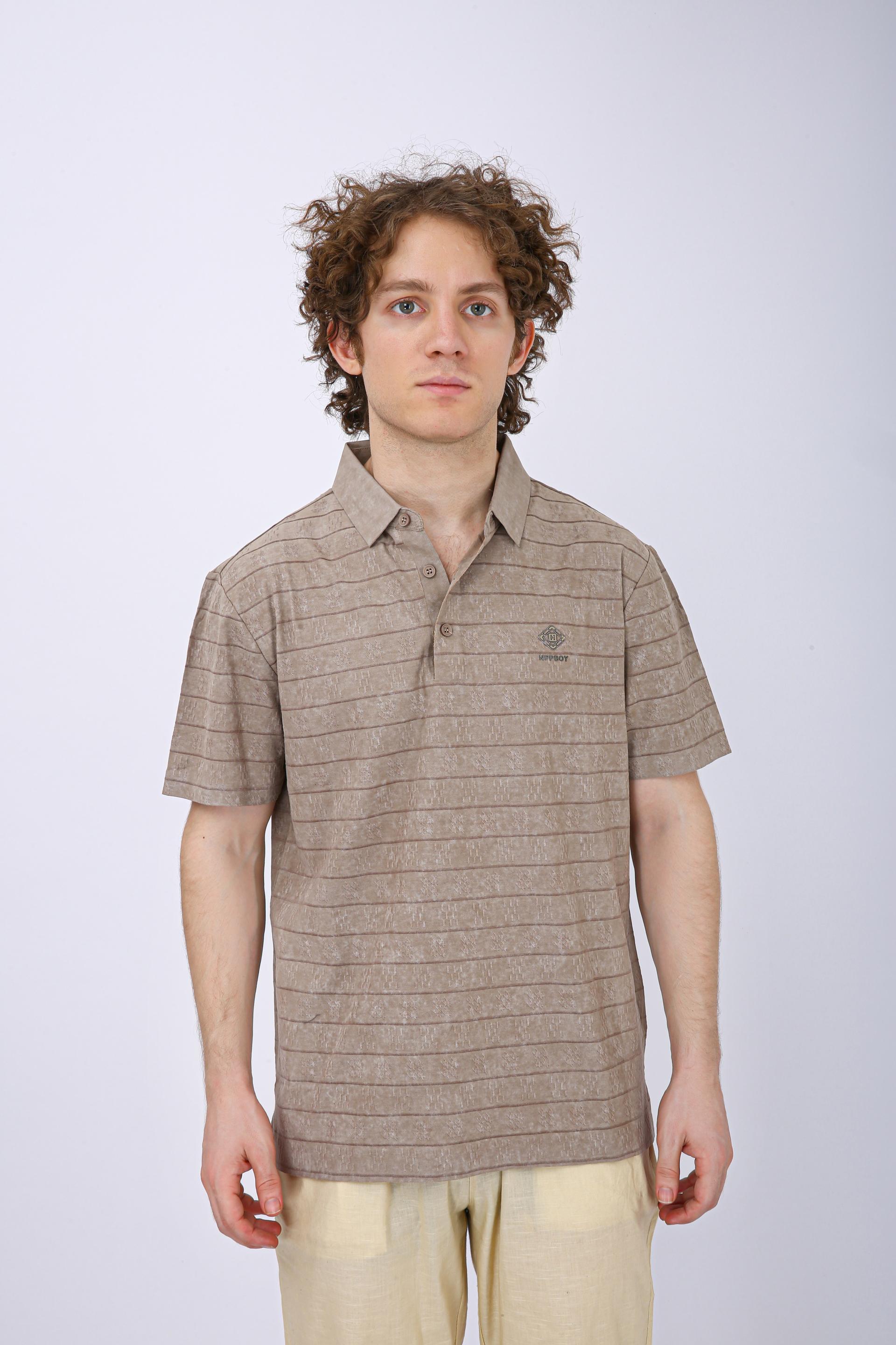 Men's Premium Textured Striped Polo T-Shirt - Chiku
