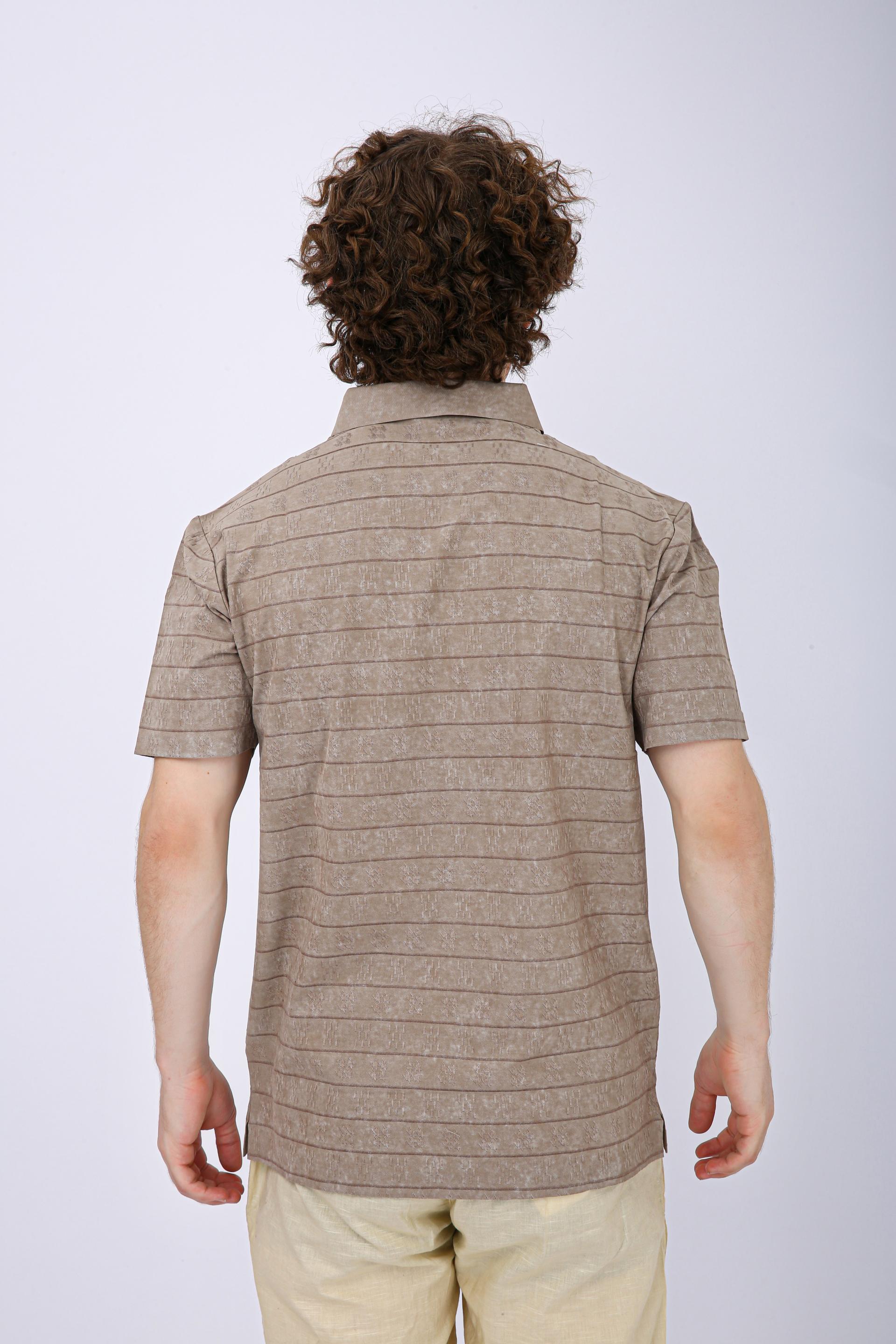 Men's Premium Textured Striped Polo T-Shirt - Chiku