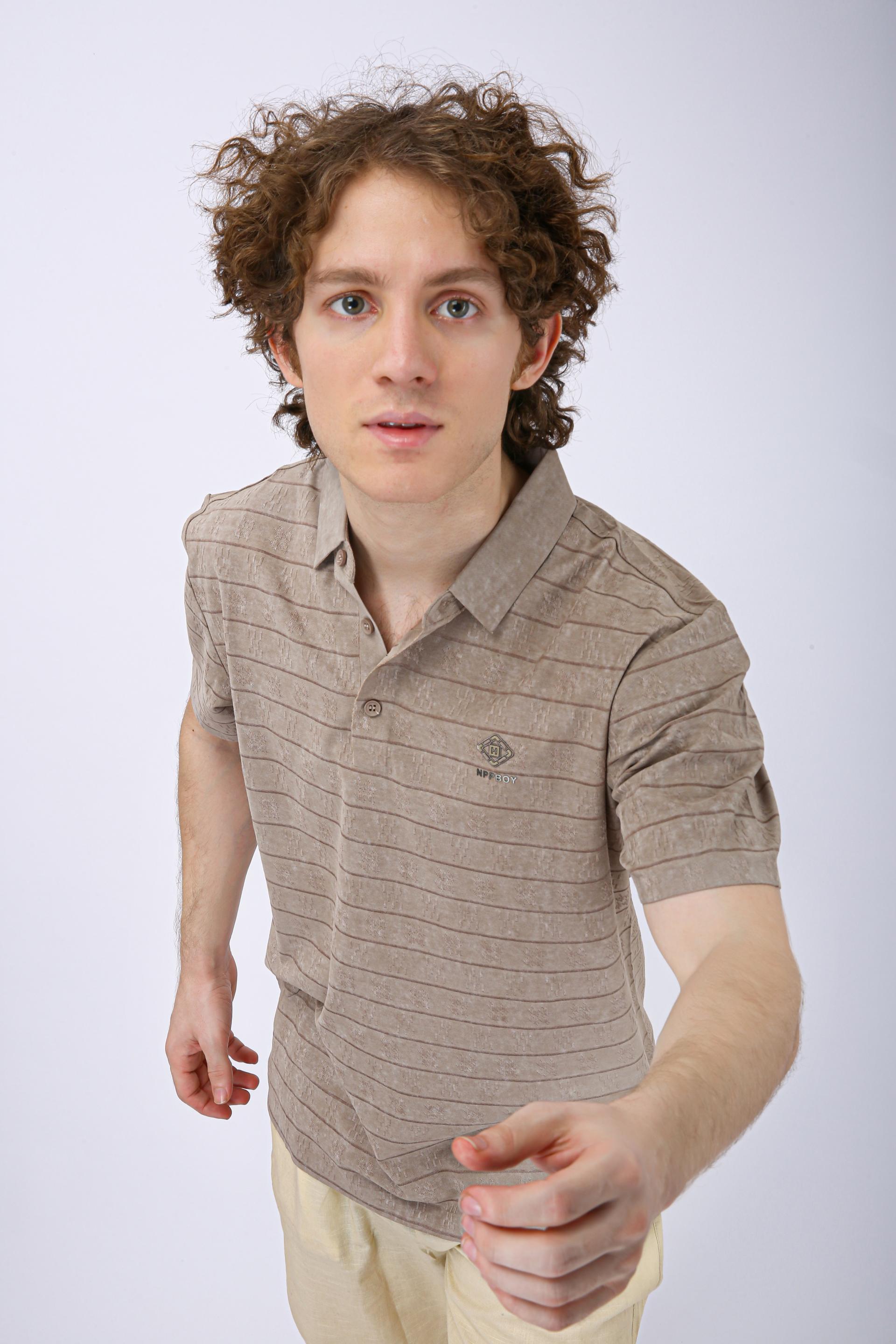 Men's Premium Textured Striped Polo T-Shirt - Chiku