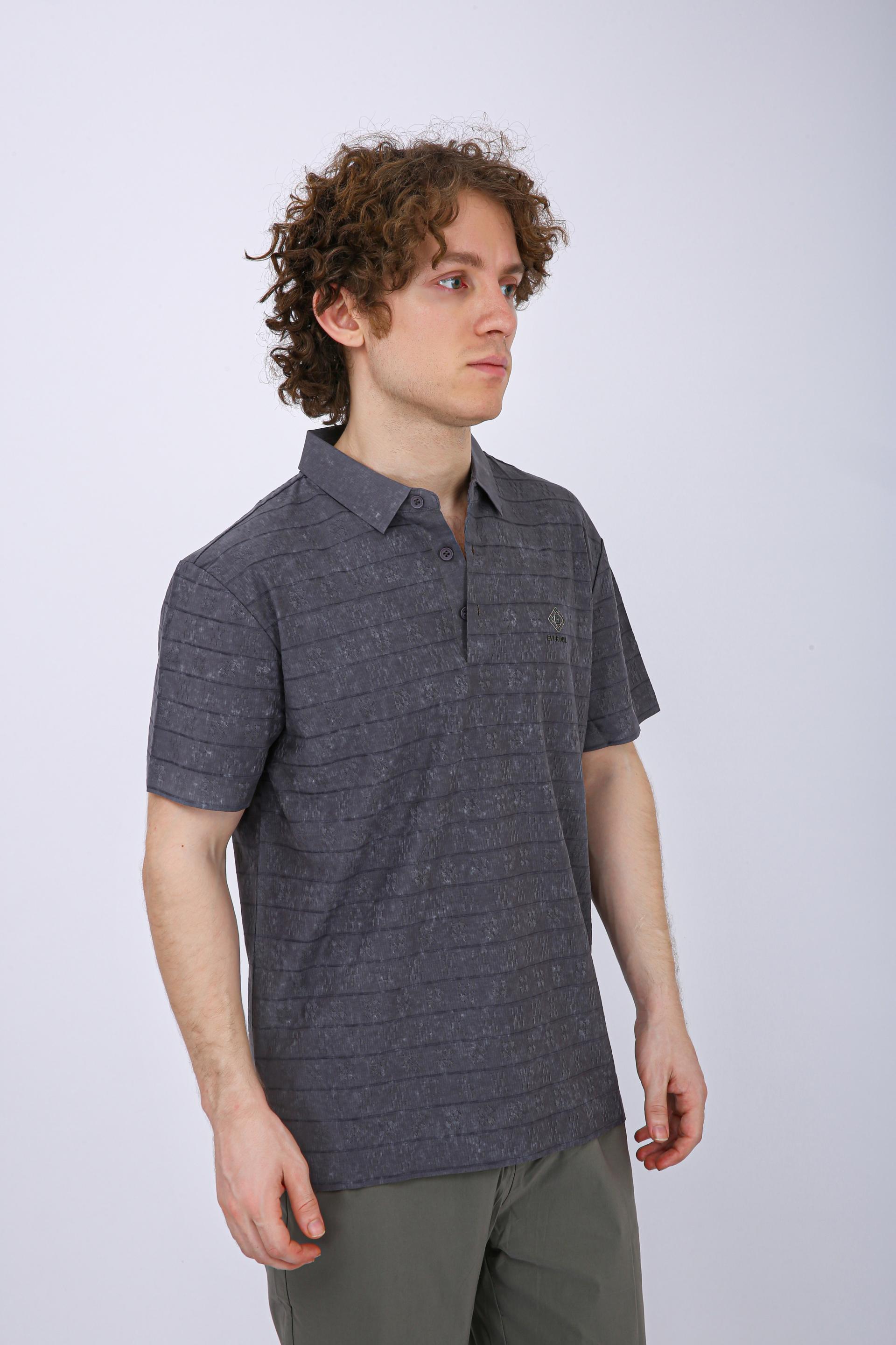 Men's Premium Textured Striped Polo T-Shirt - Light Grey
