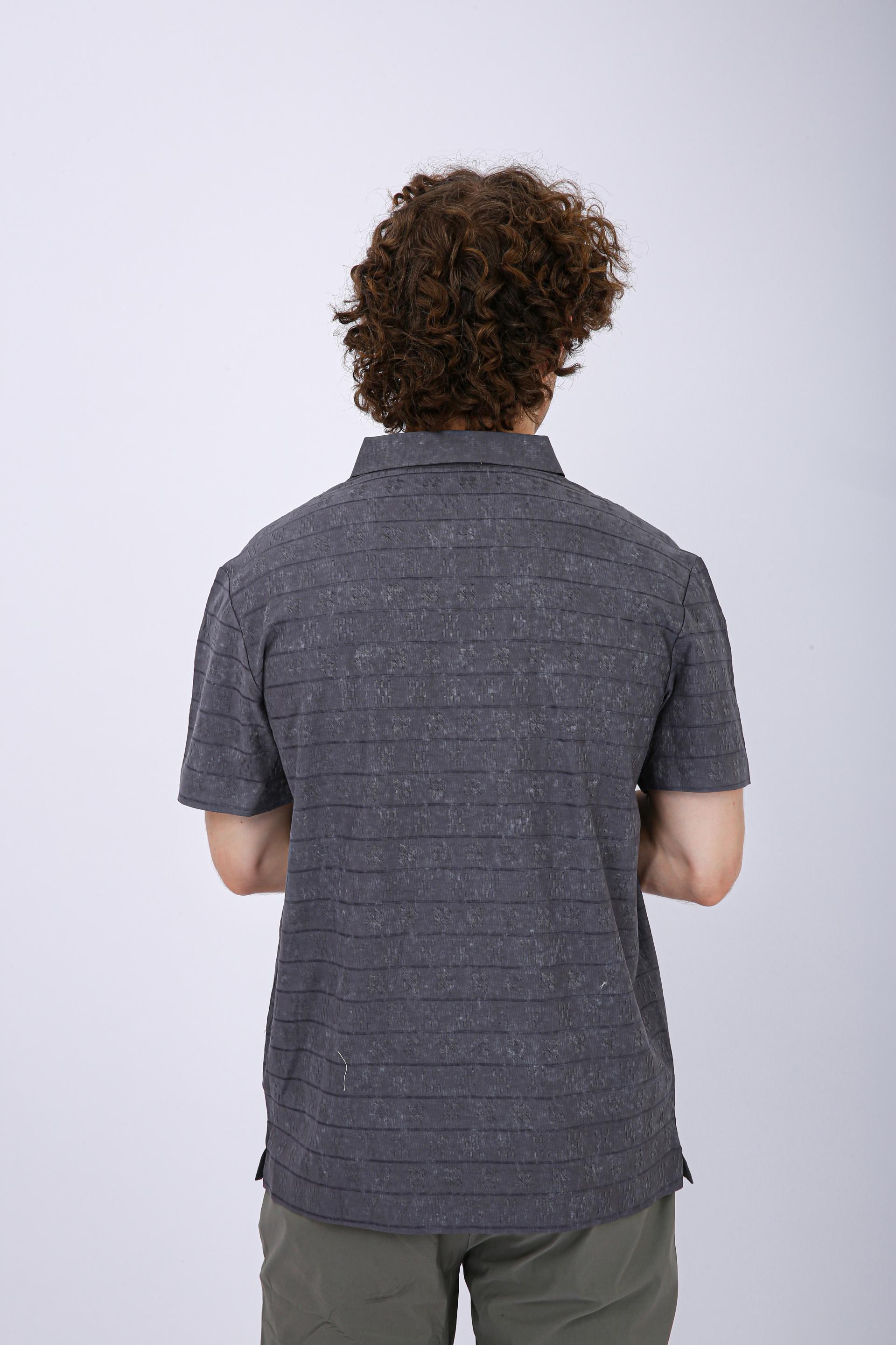 Men's Premium Textured Striped Polo T-Shirt - Light Grey