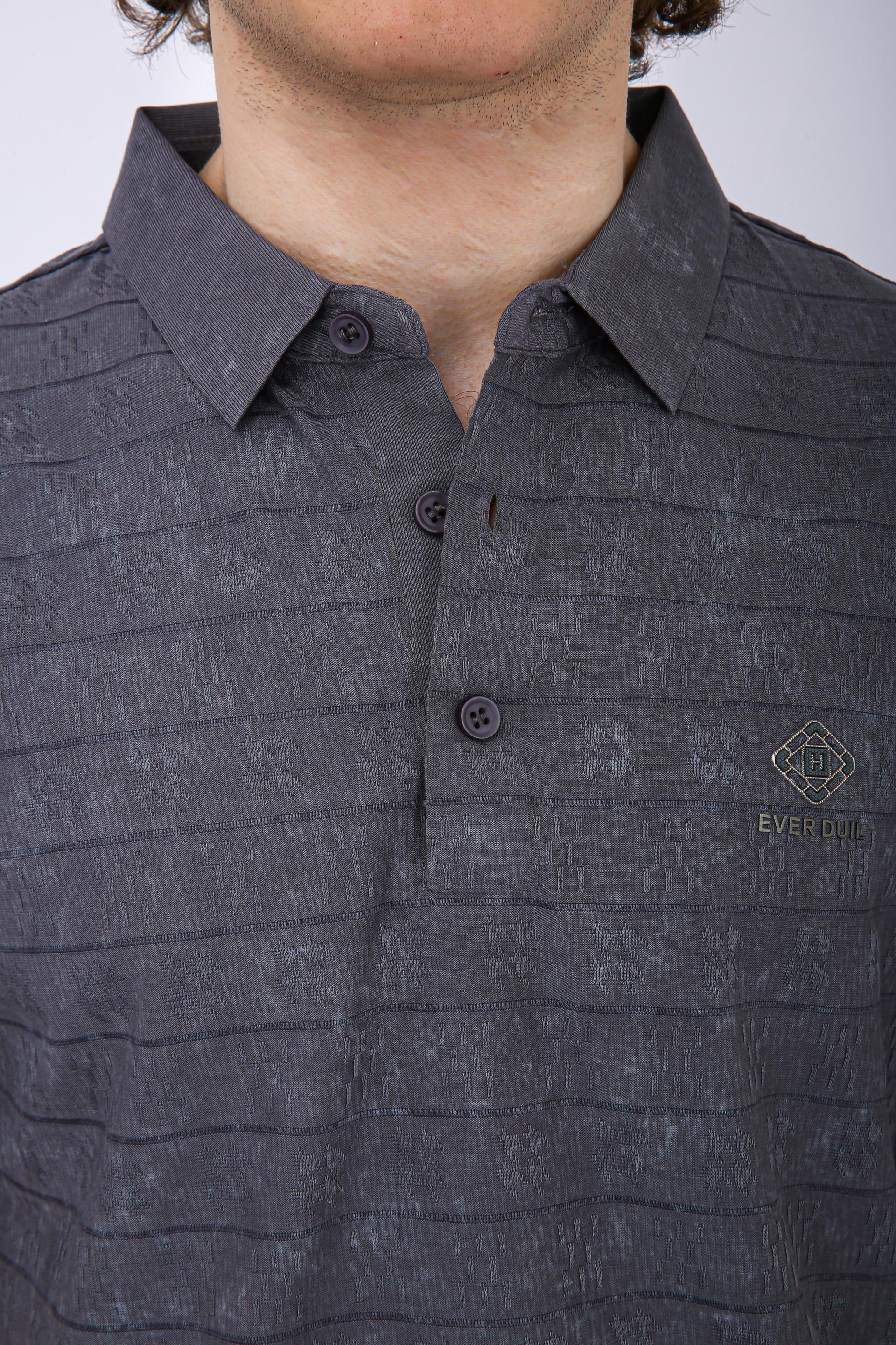Men's Premium Textured Striped Polo T-Shirt - Light Grey