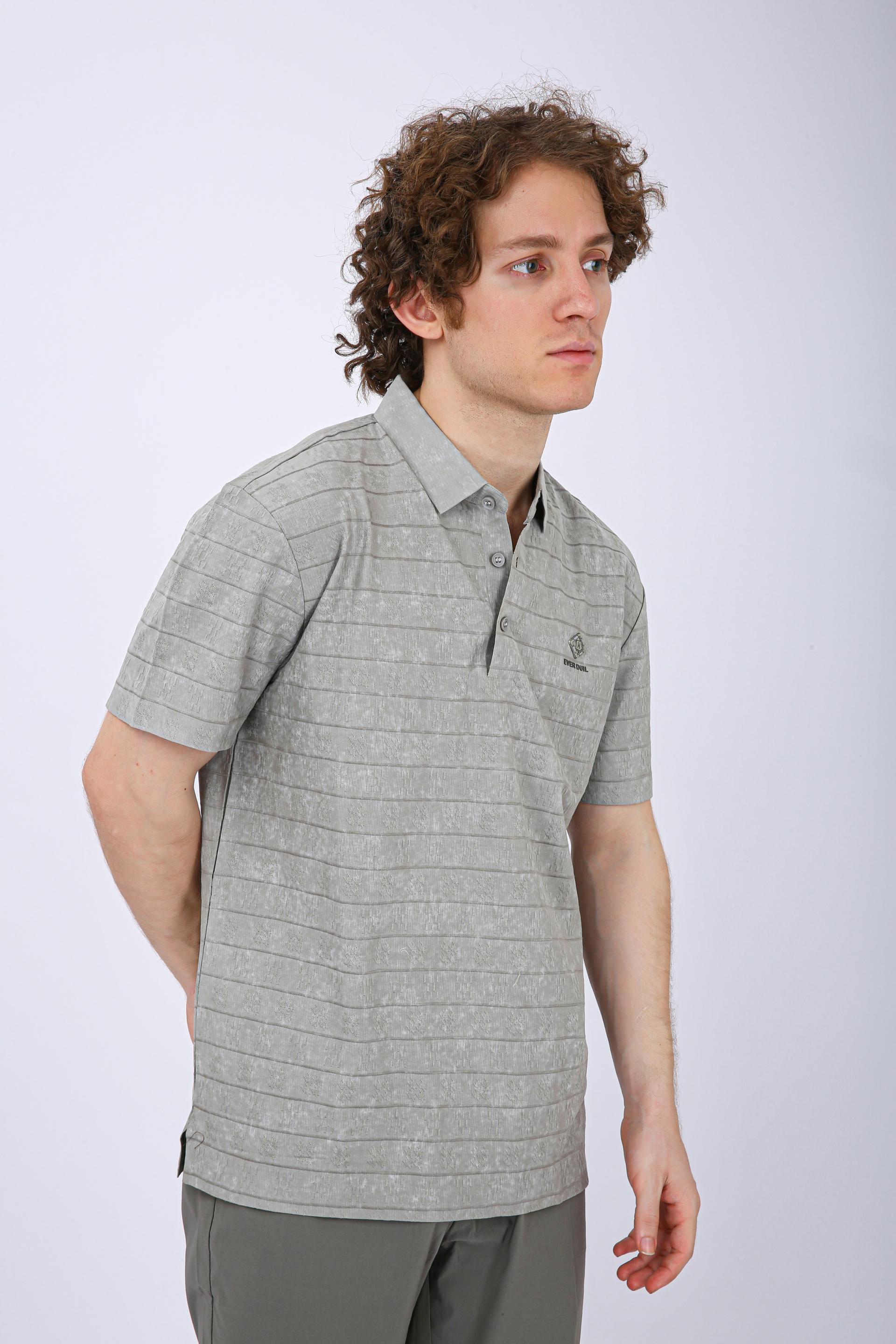 Men's Premium Textured Striped Polo T-Shirt - Olive