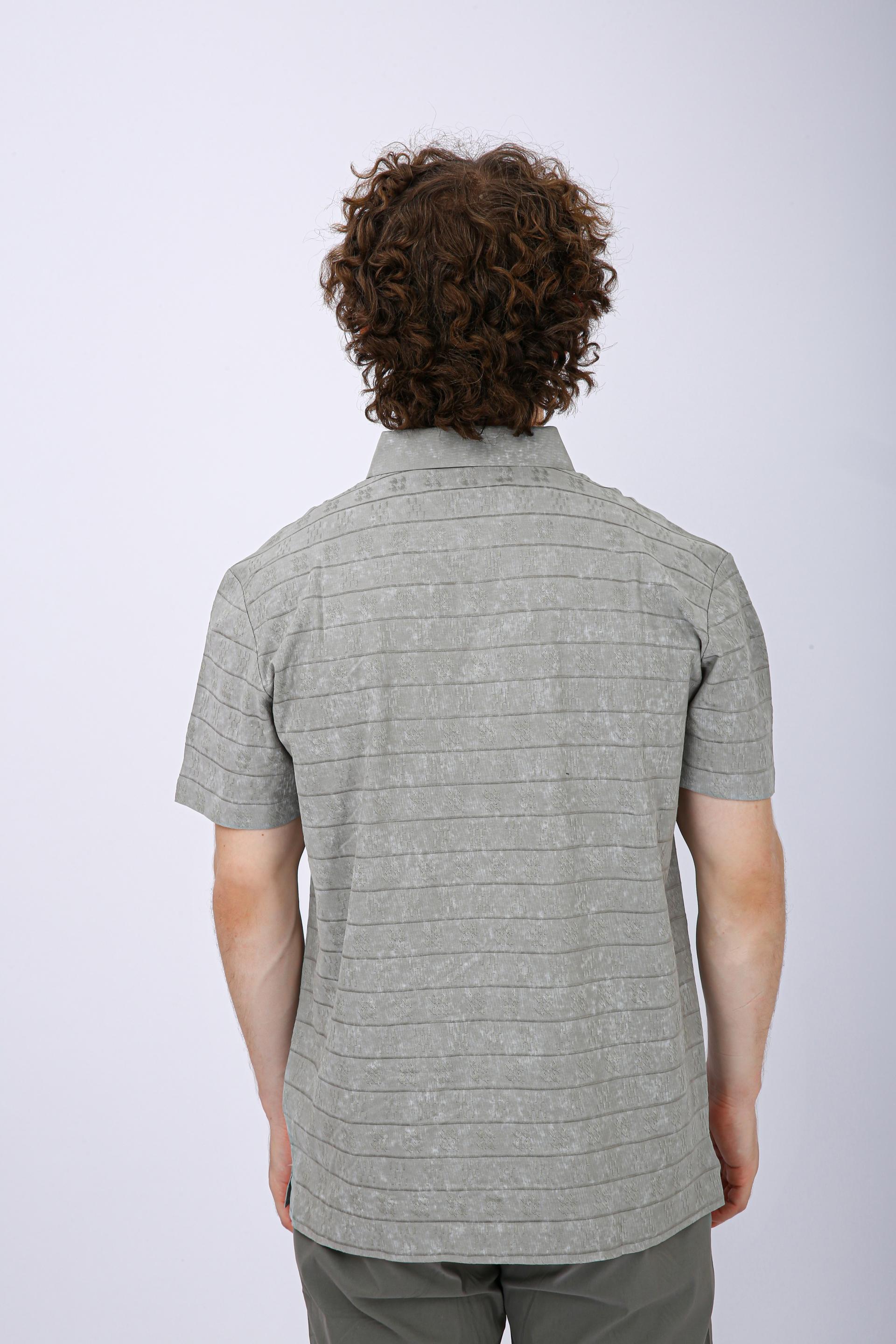 Men's Premium Textured Striped Polo T-Shirt - Olive