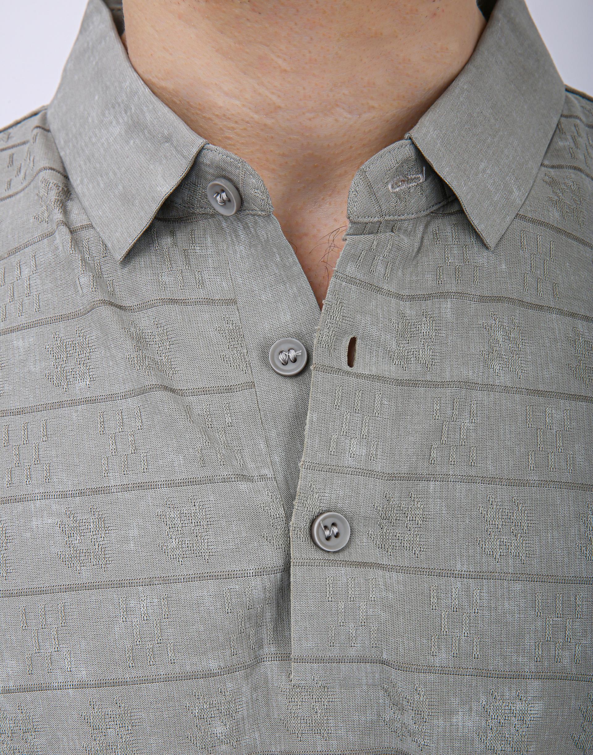 Men's Premium Textured Striped Polo T-Shirt - Olive