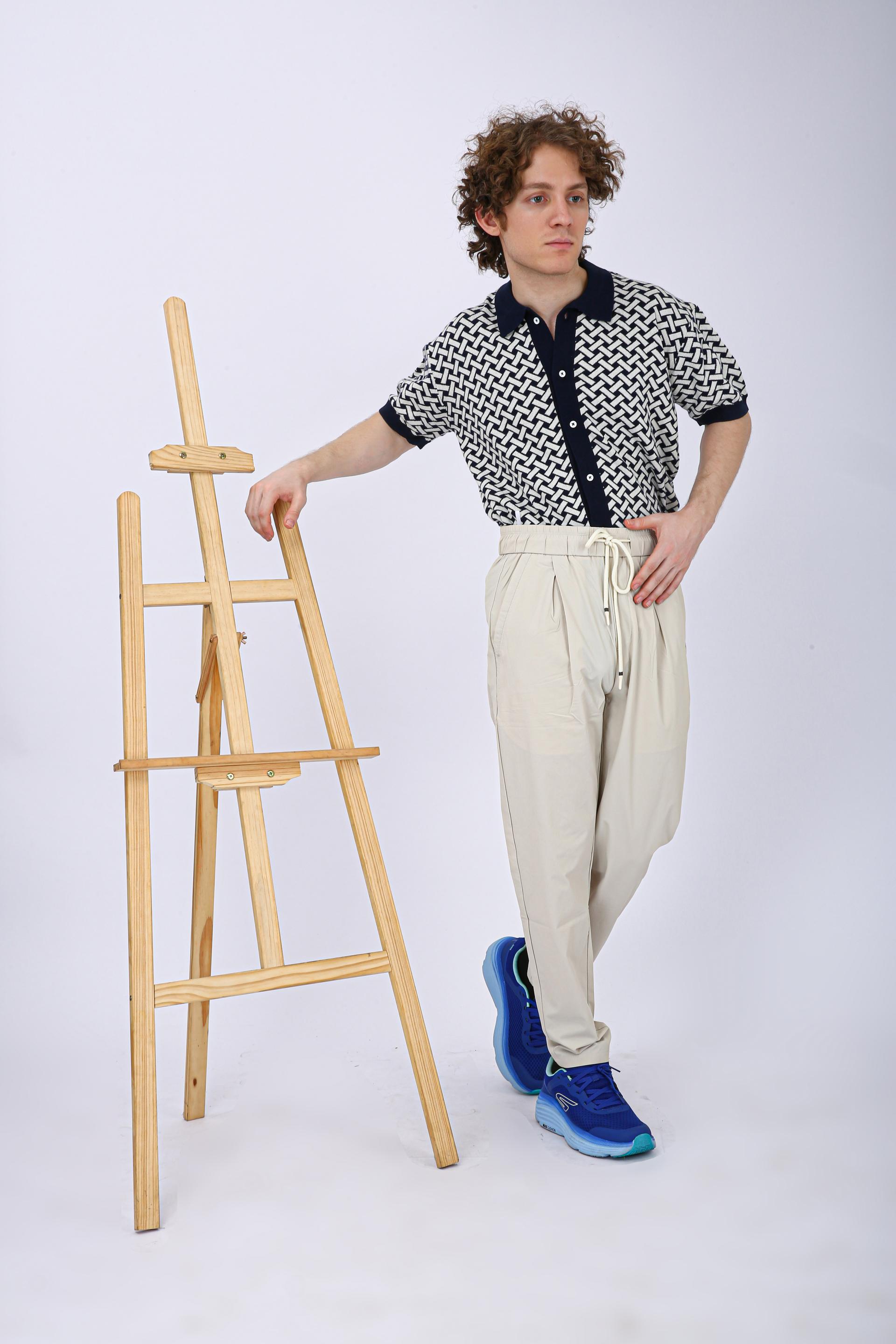 Men's Premium Knitted Jacquard Polo Shirt - Navy