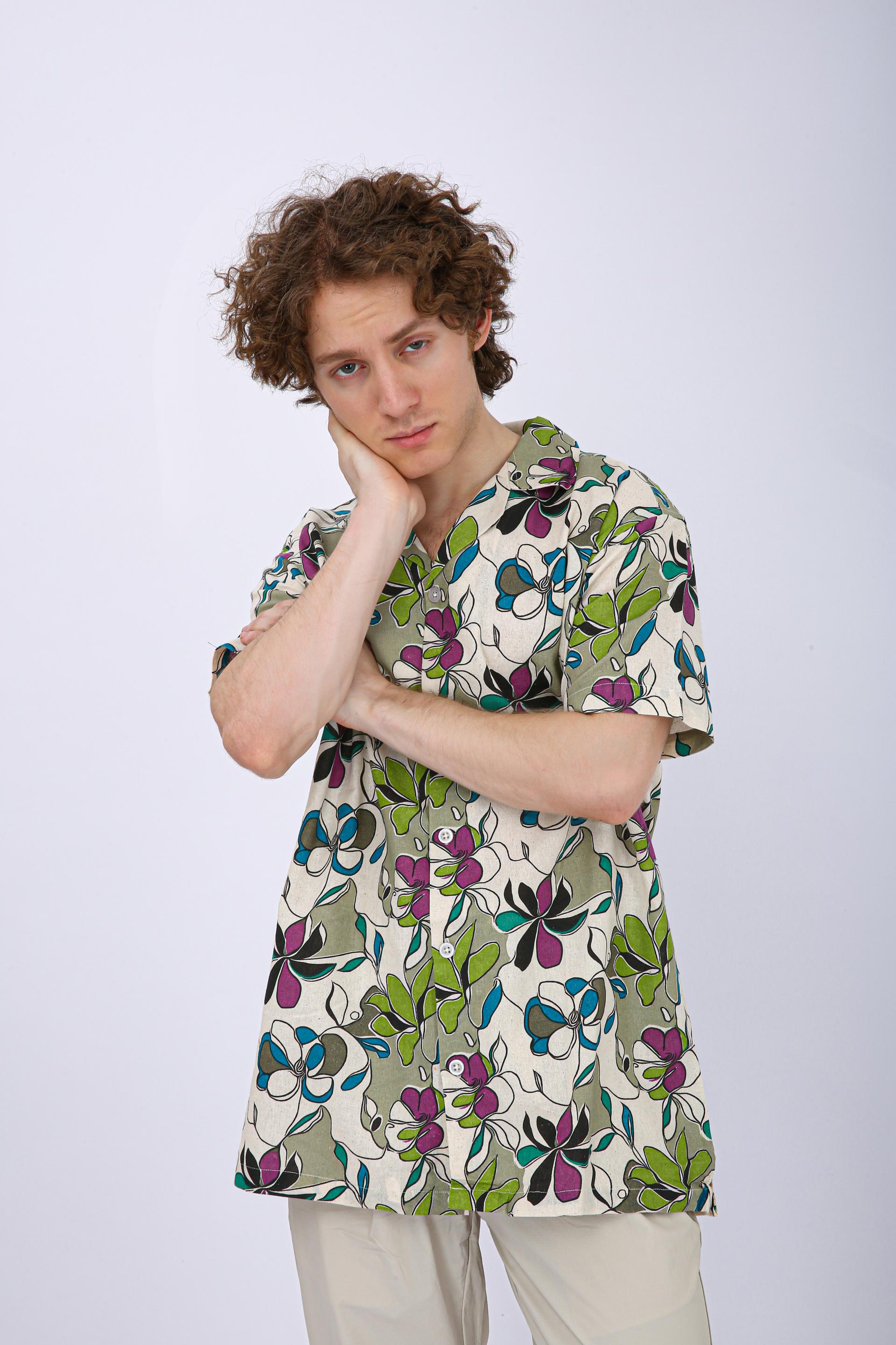 Premium Cuban Collar Patch Pocket Shirt - Purple