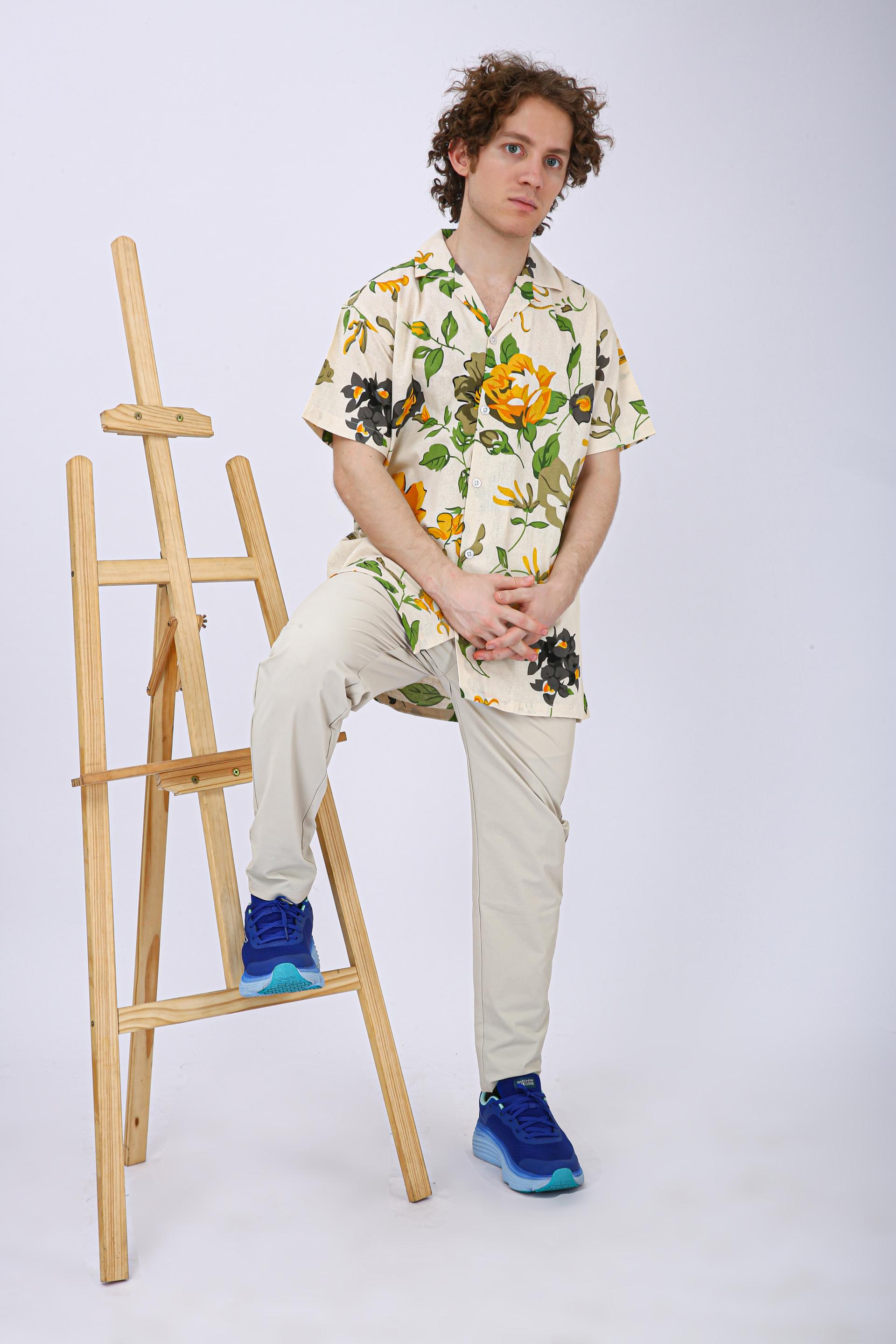 Premium Cuban Collar Patch Pocket Shirt - Yellow