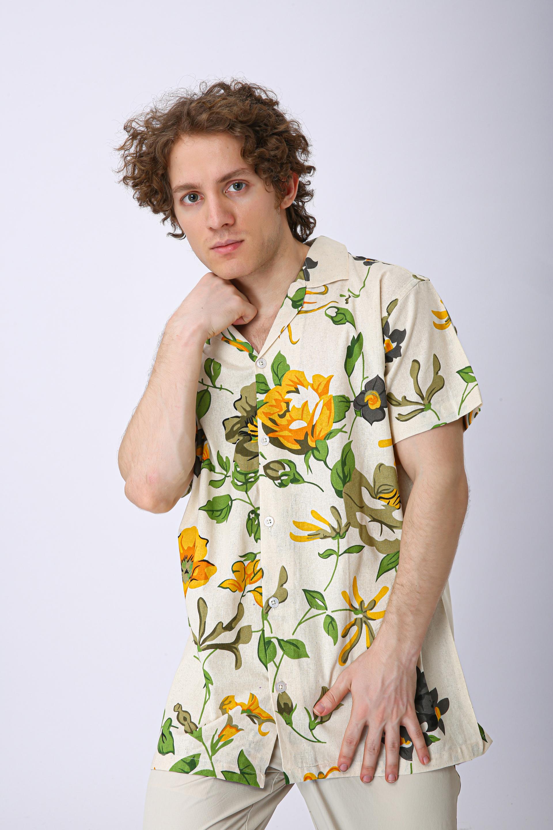 Premium Cuban Collar Patch Pocket Shirt - Yellow