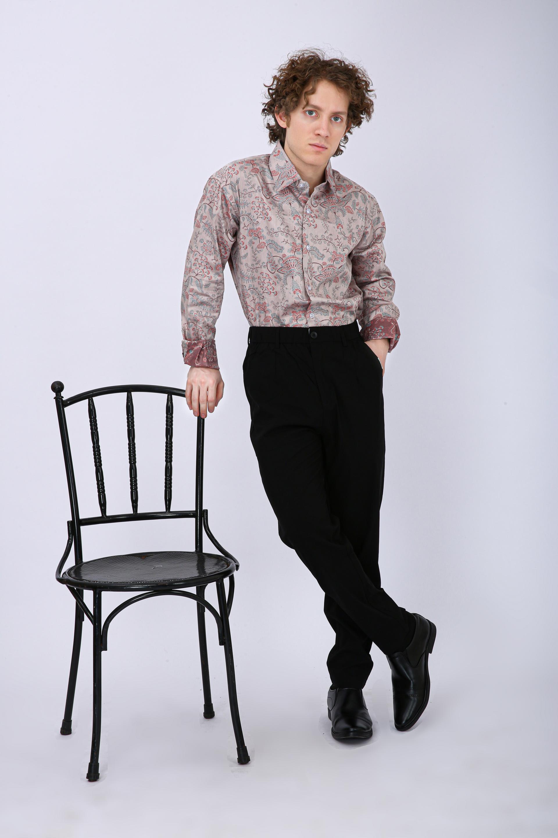 Premium Geometric Printed Casual Shirt - Beige