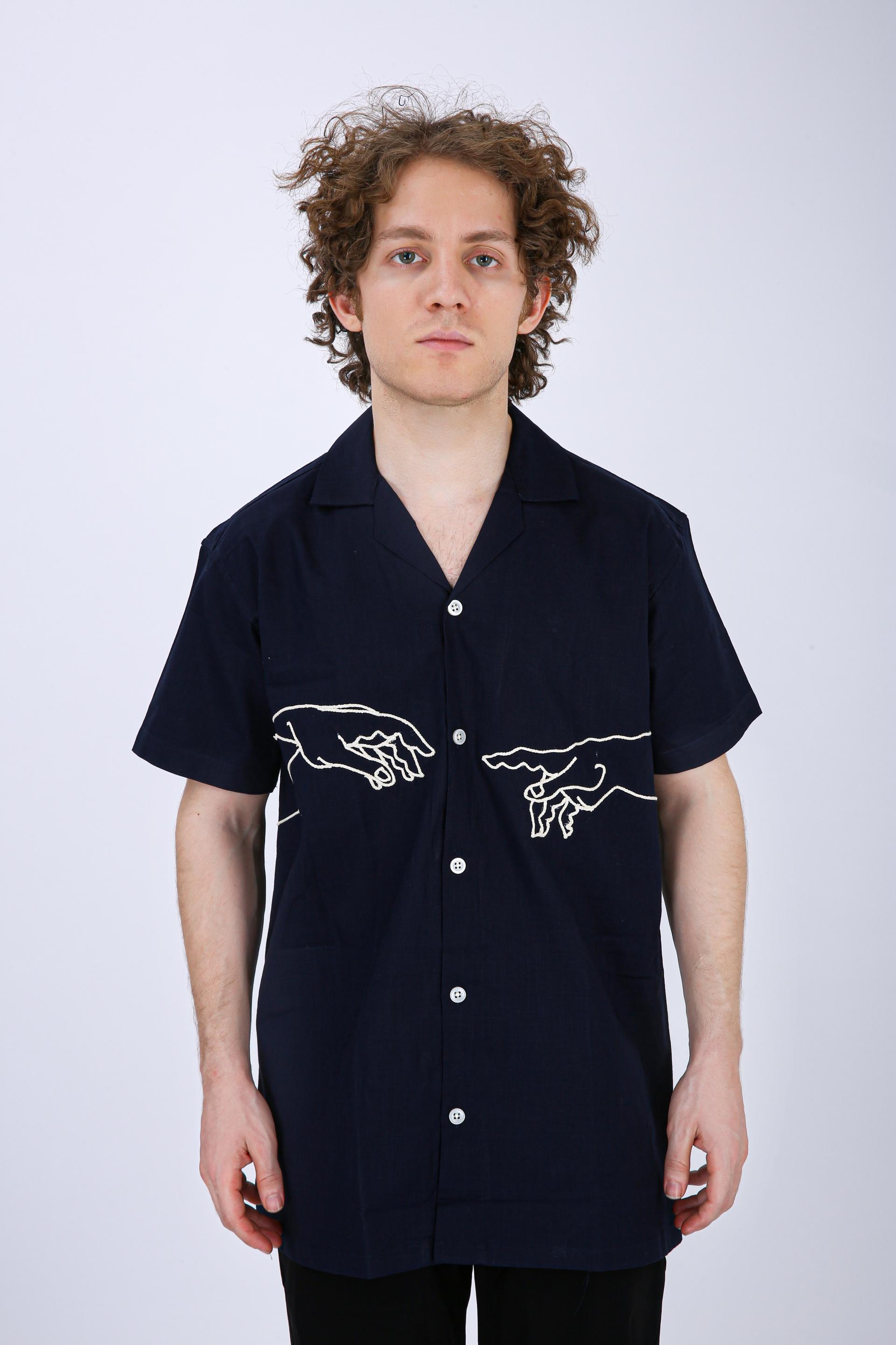Mooniman Men's Premium Embroidered Formal Shirt - Navy Blue