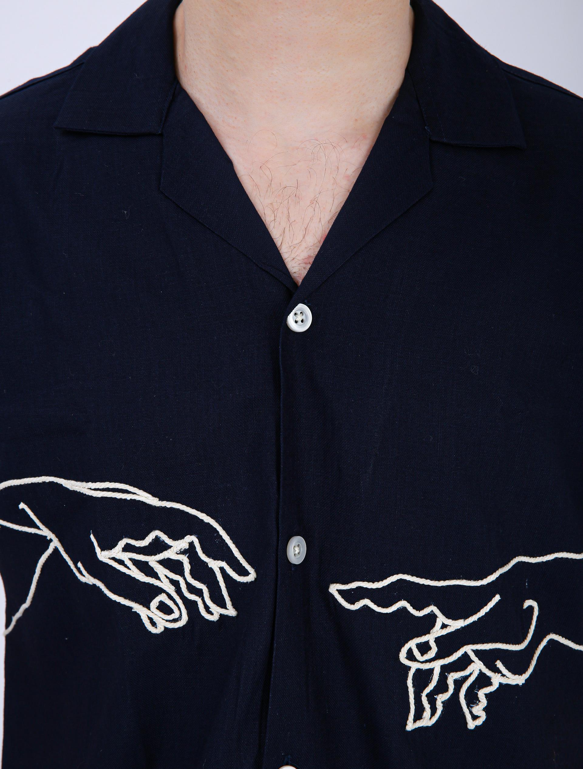 Mooniman Men's Premium Embroidered Formal Shirt - Navy Blue