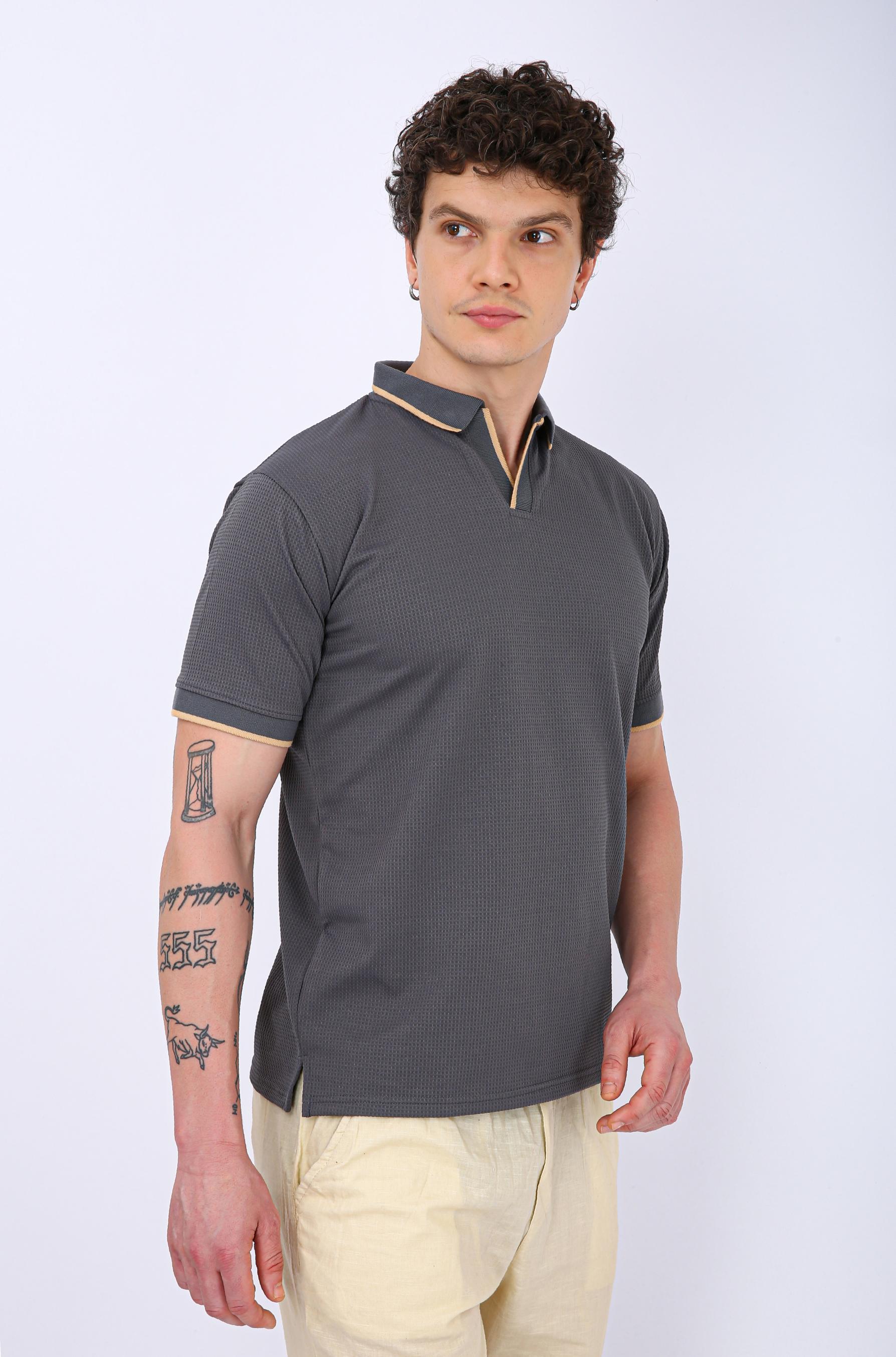 Men's Premium Tipped Polo T-Shirt - Gray