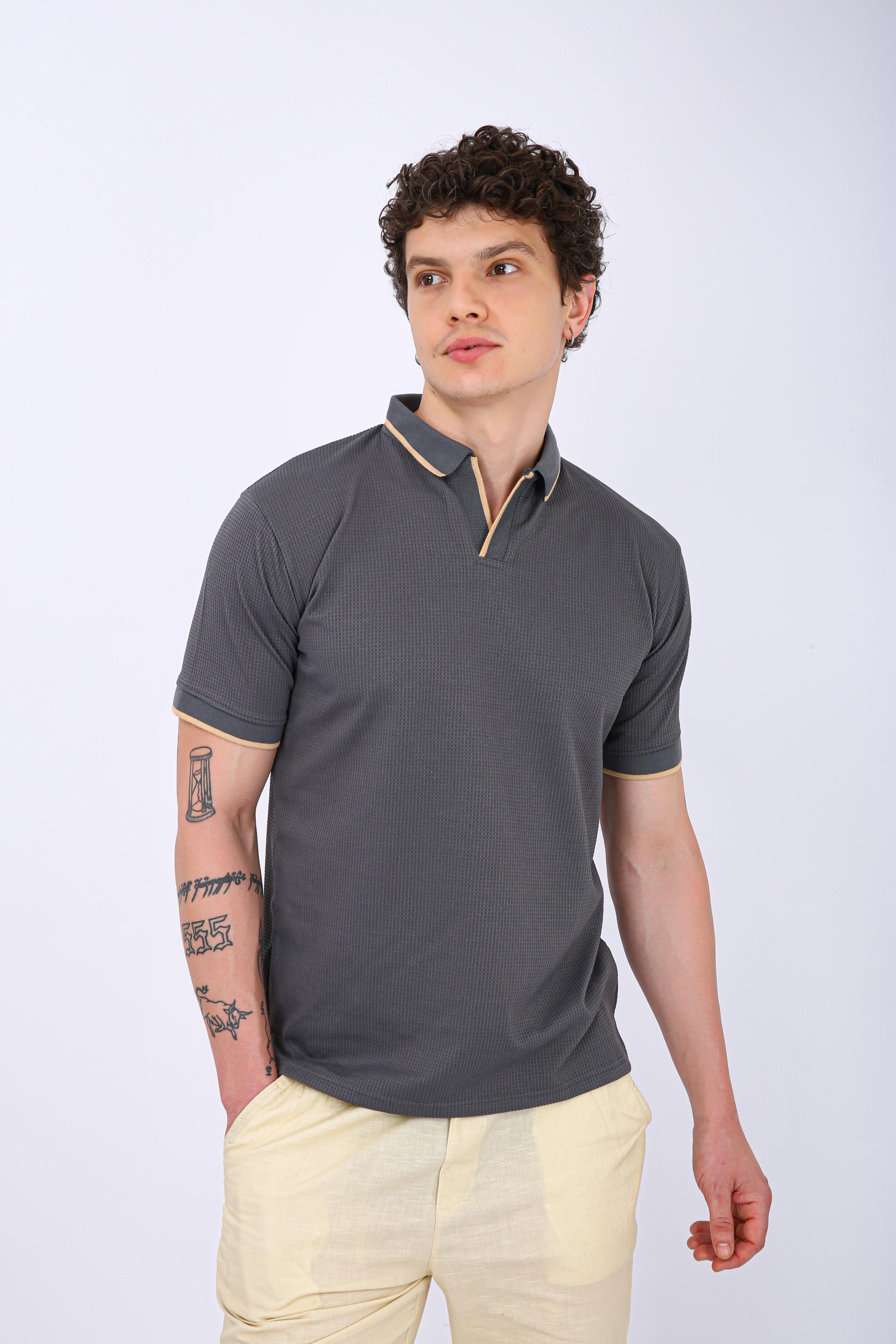 Men's Premium Tipped Polo T-Shirt - Gray