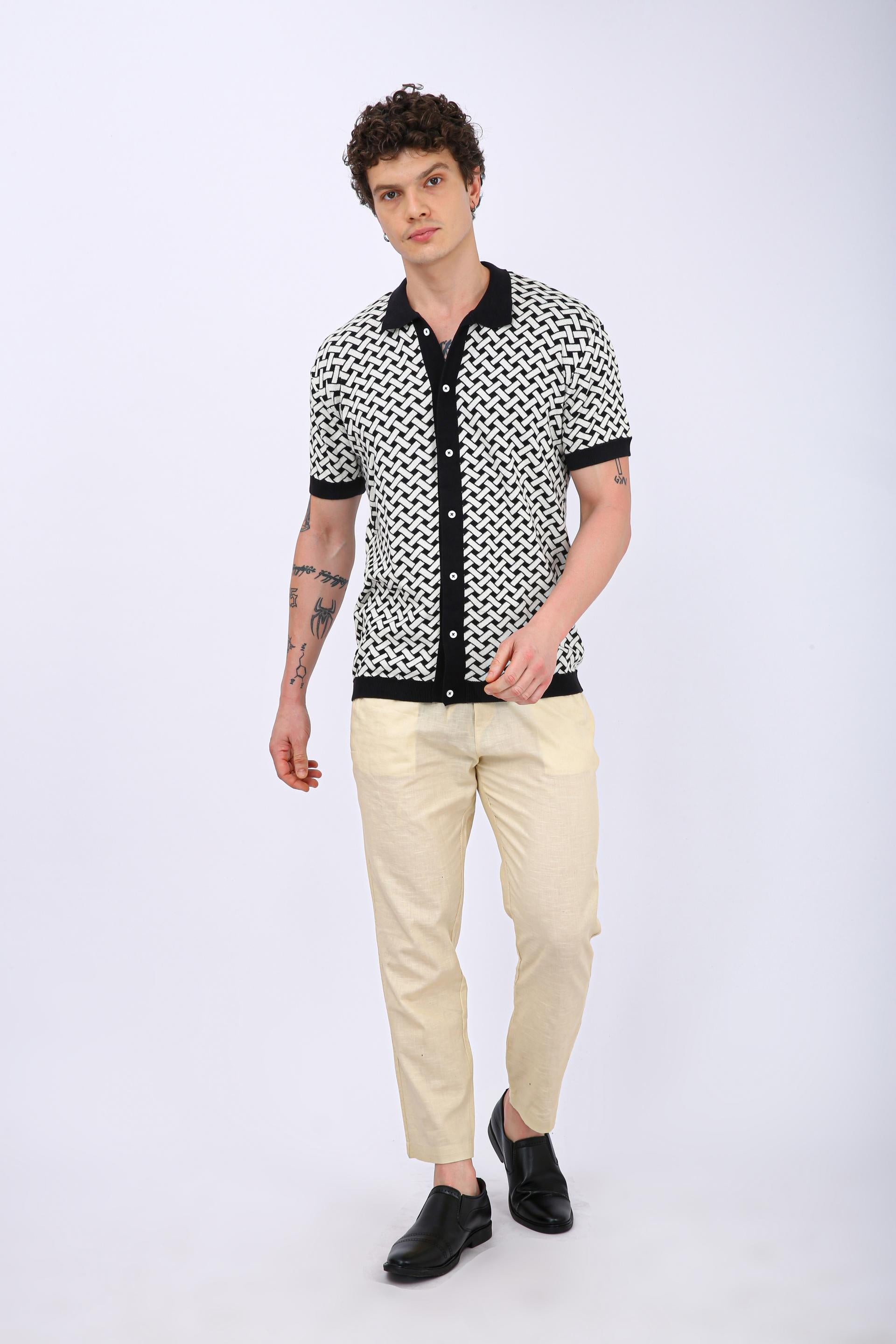 Men's Premium Knitted Jacquard Polo Shirt - Black