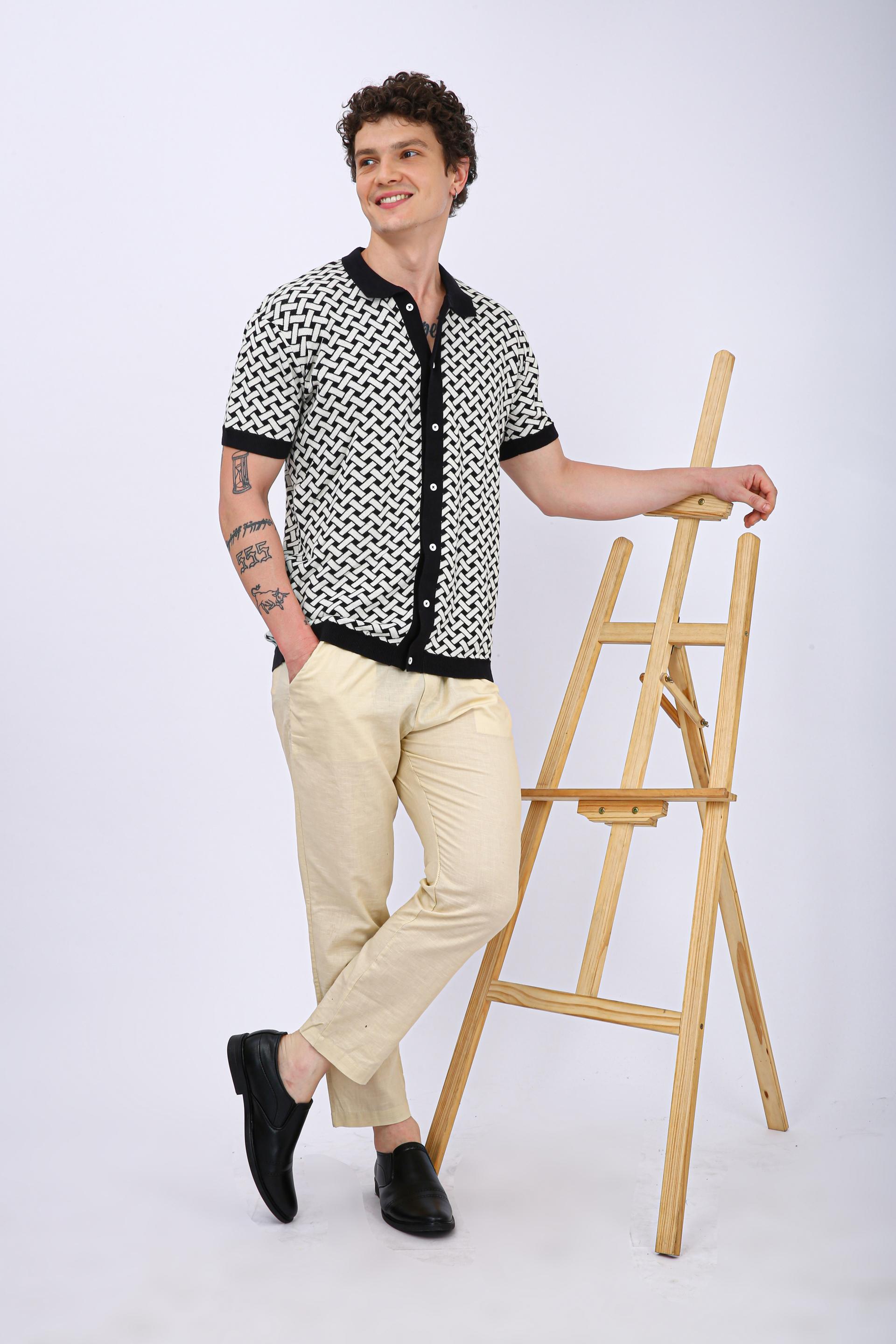 Men's Premium Knitted Jacquard Polo Shirt - Black