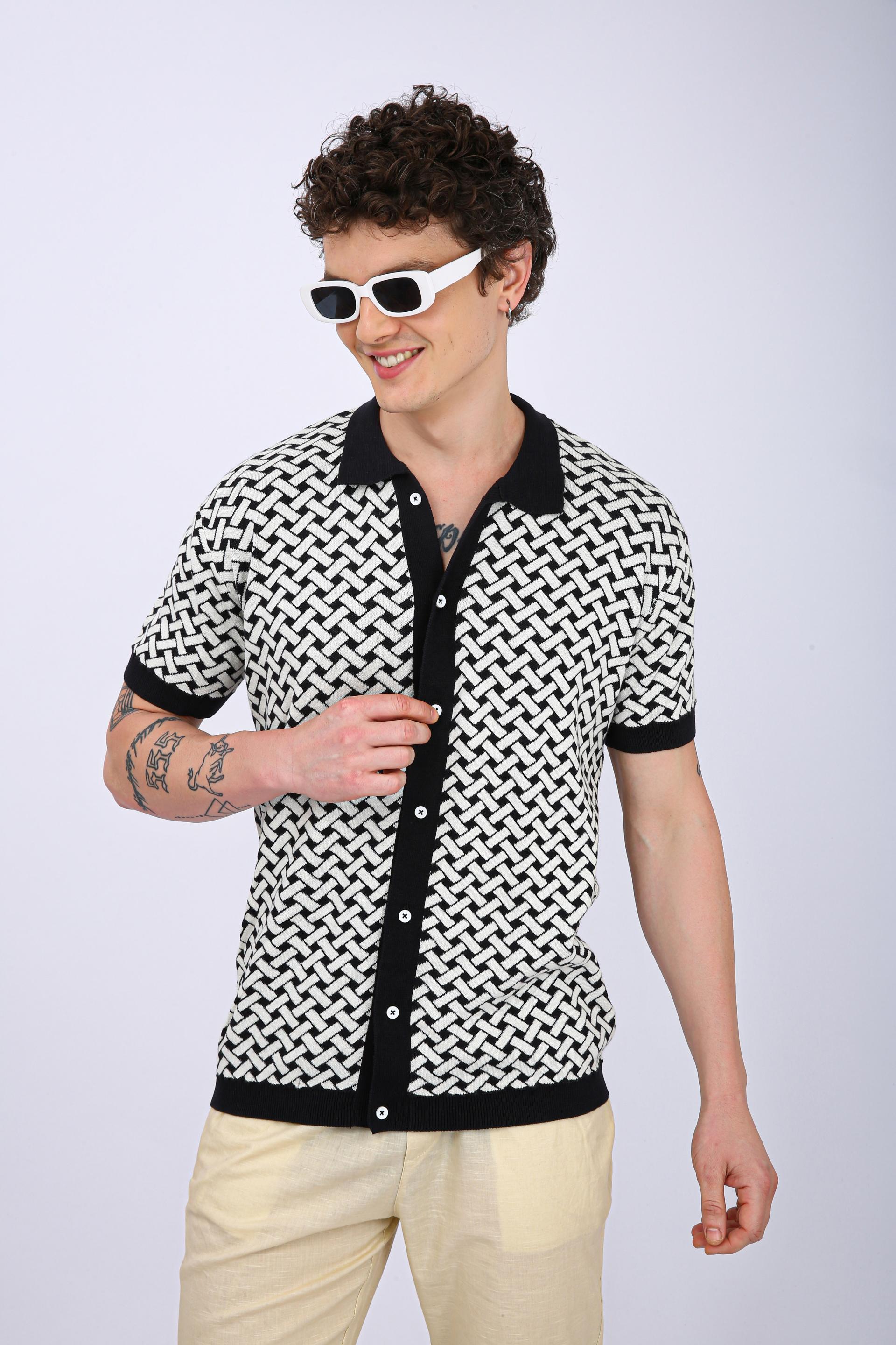Men's Premium Knitted Jacquard Polo Shirt - Black