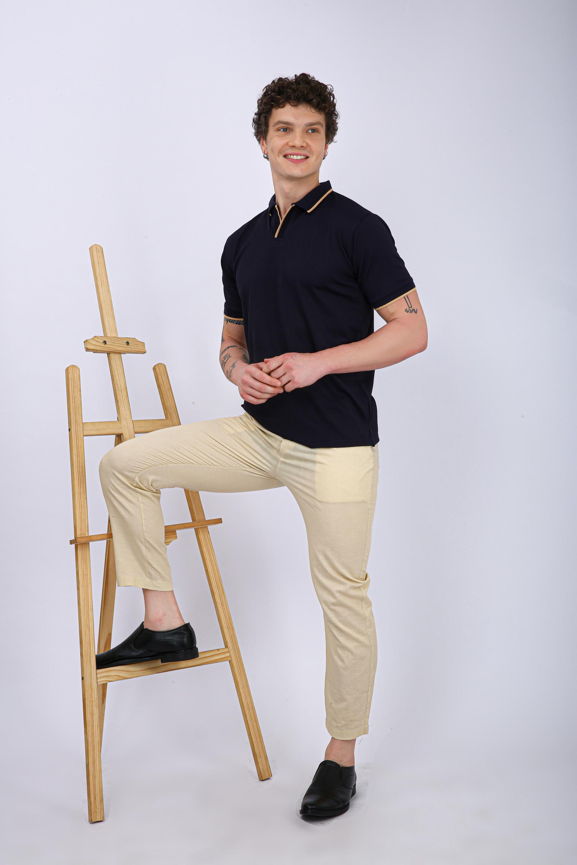 Men's Premium Tipped Polo T-Shirt - Navy Blue