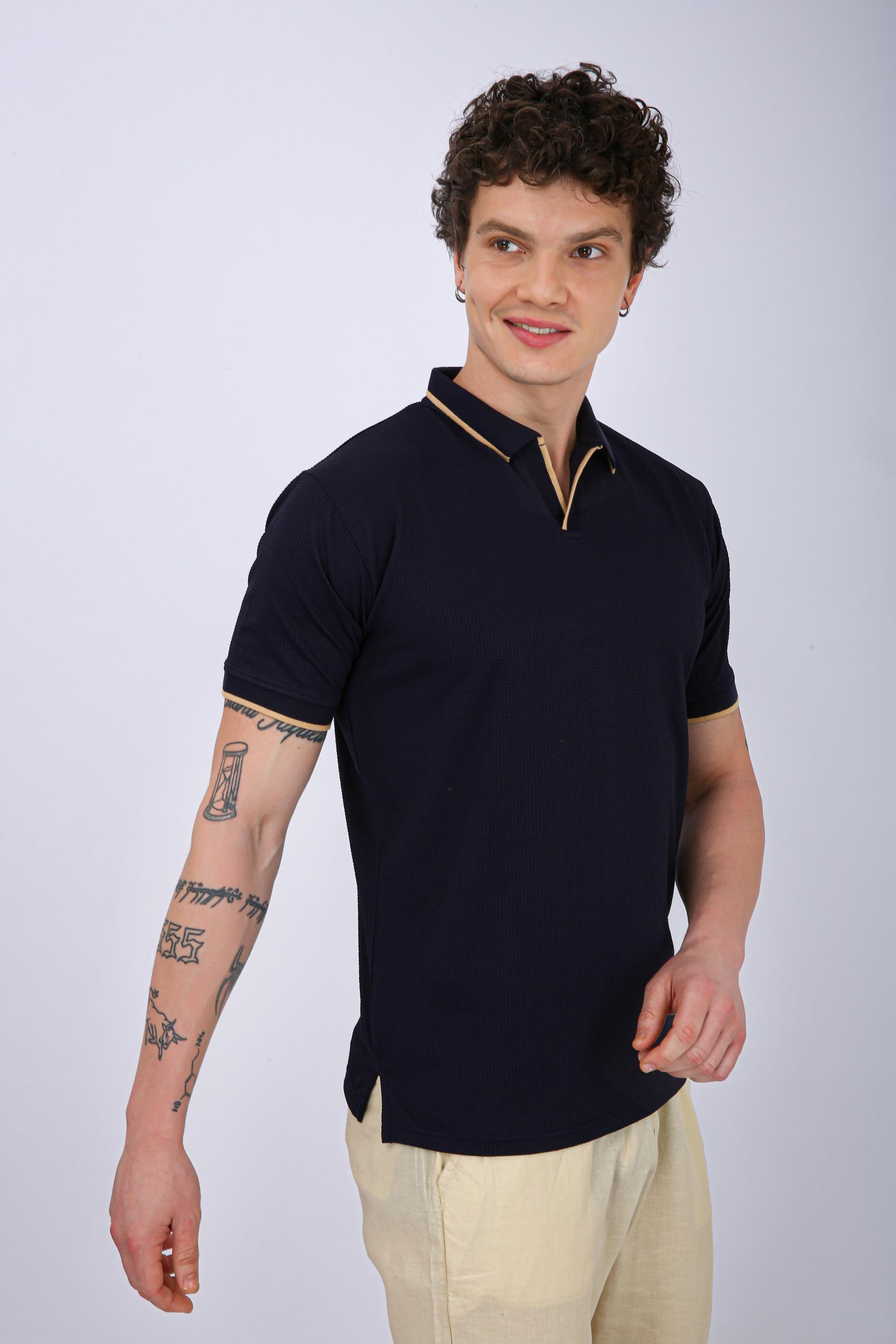 Men's Premium Tipped Polo T-Shirt - Navy Blue