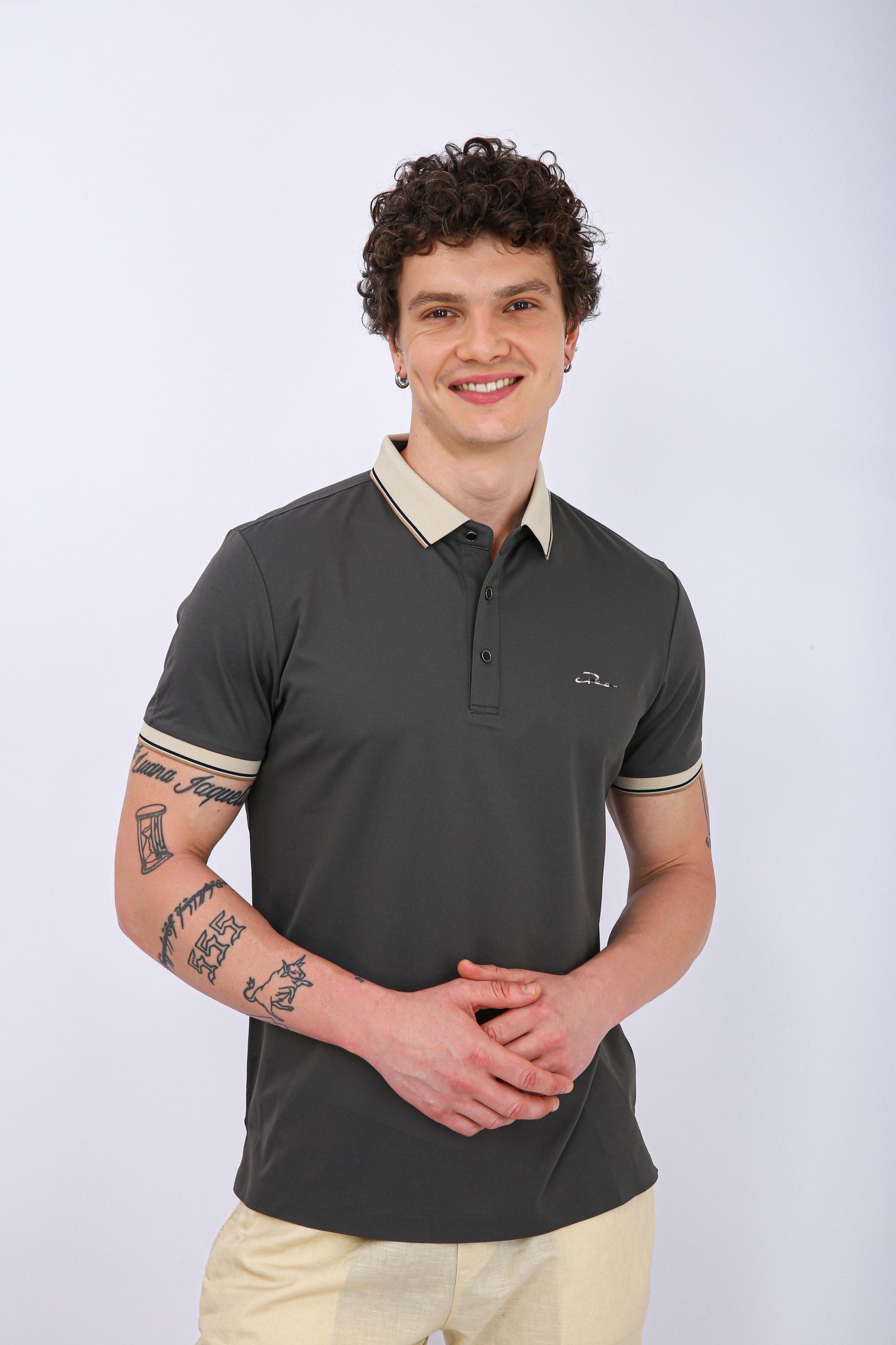 Men's Premium Contrast Tipped Polo T-Shirt - Grey