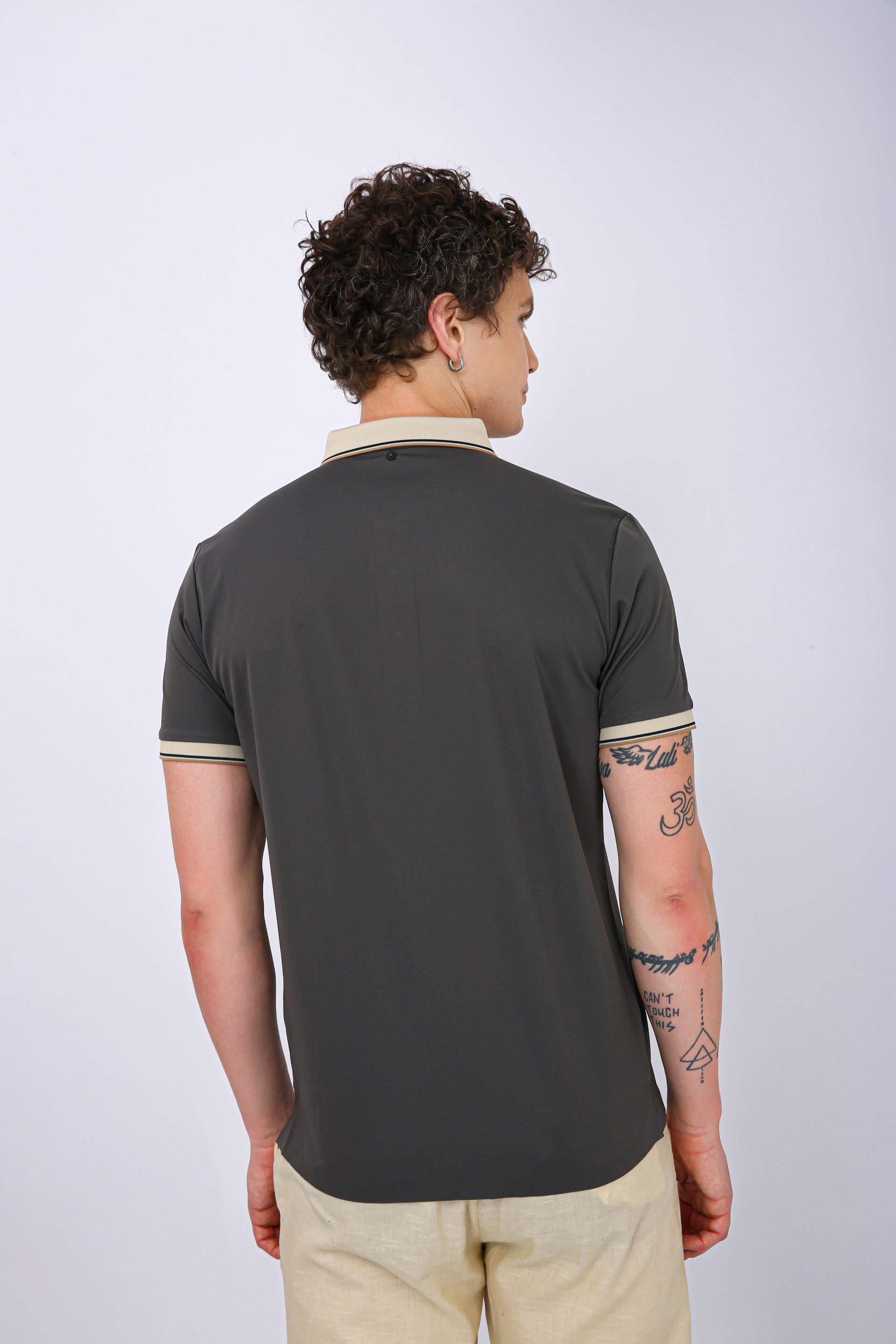 Men's Premium Contrast Tipped Polo T-Shirt - Grey