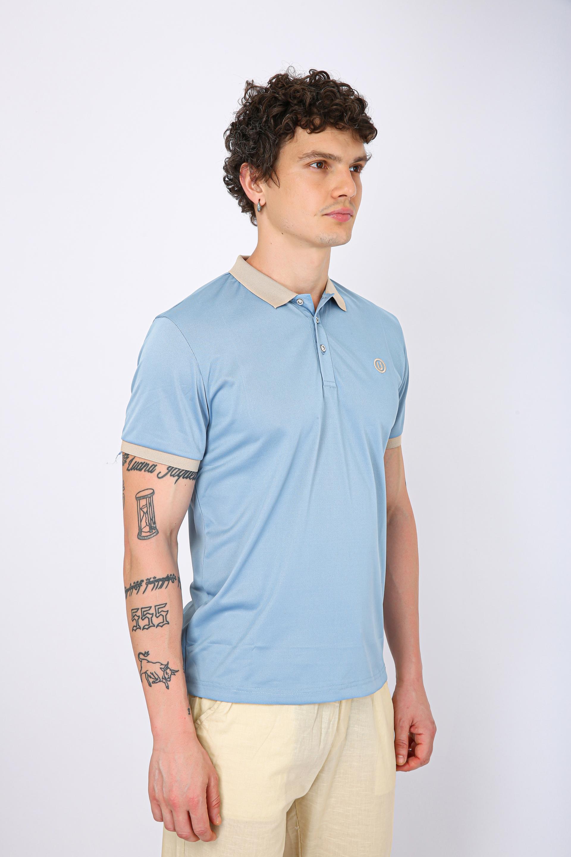 Men's Premium Contrast Collar Polo T-Shirt - Sky Blue