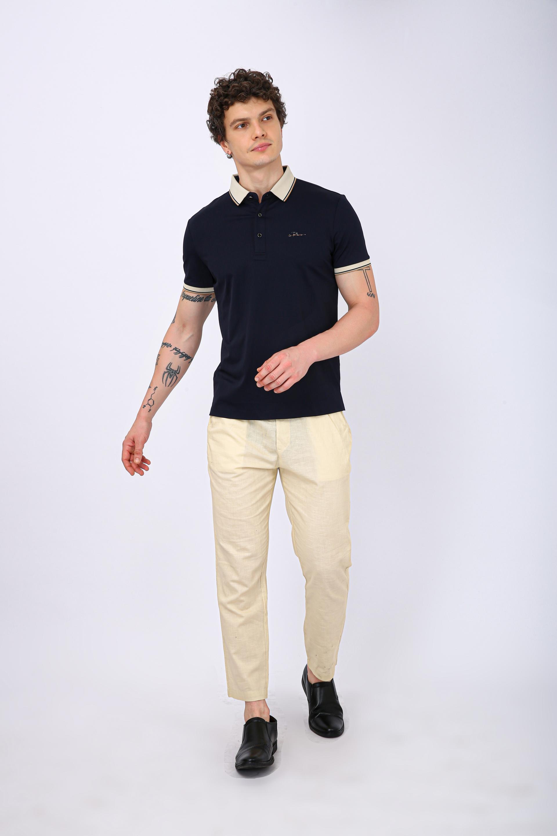 Men's Premium Contrast Tipped Polo T-Shirt - Navy