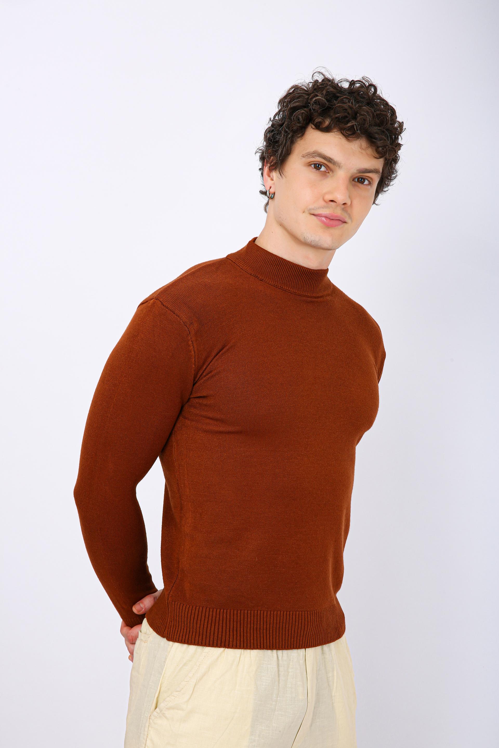 Men's Premium Diamond Knit Turtleneck Sweater - Orange Plain