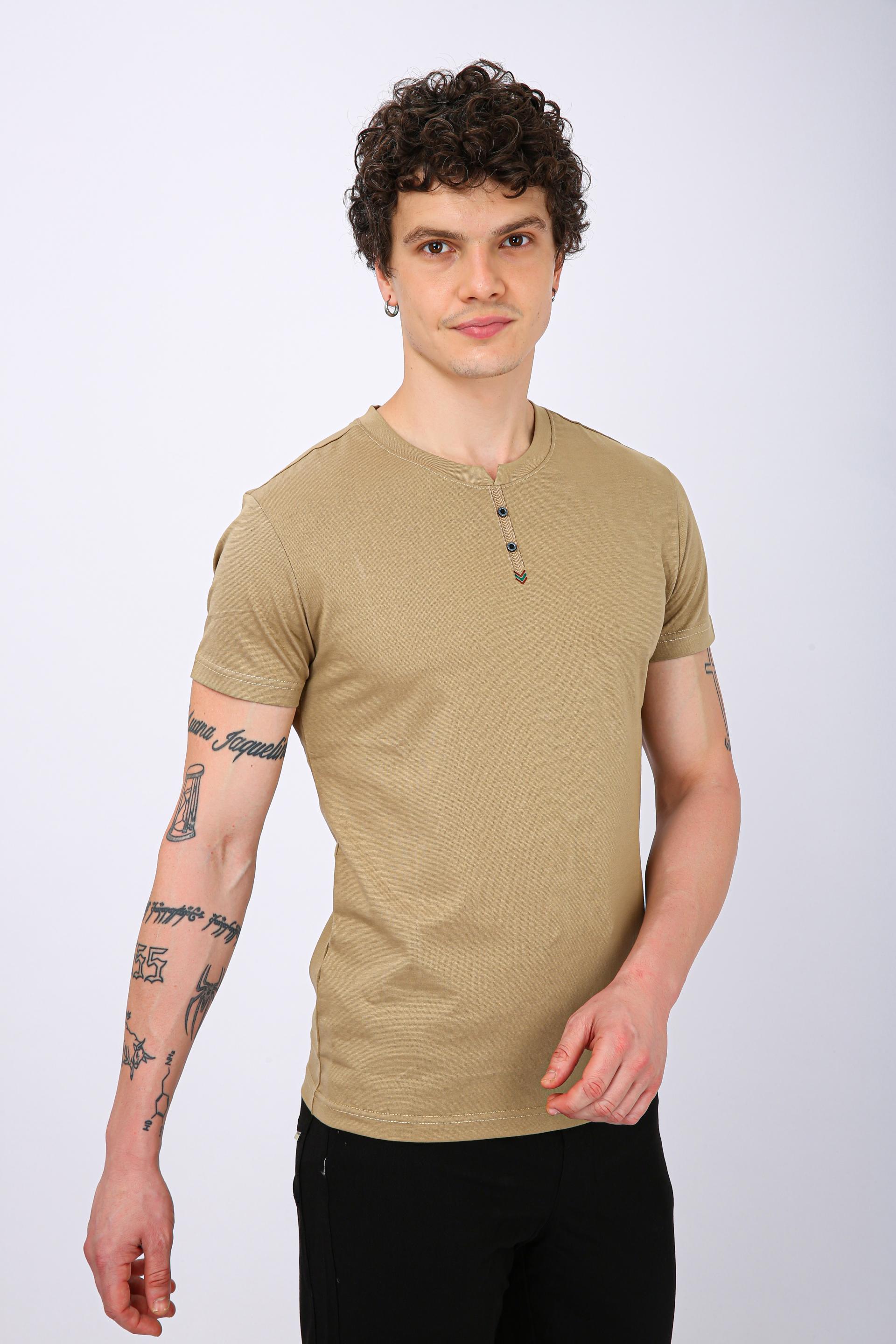 Men's Premium Henley Crew Neck T-Shirt - Chiku
