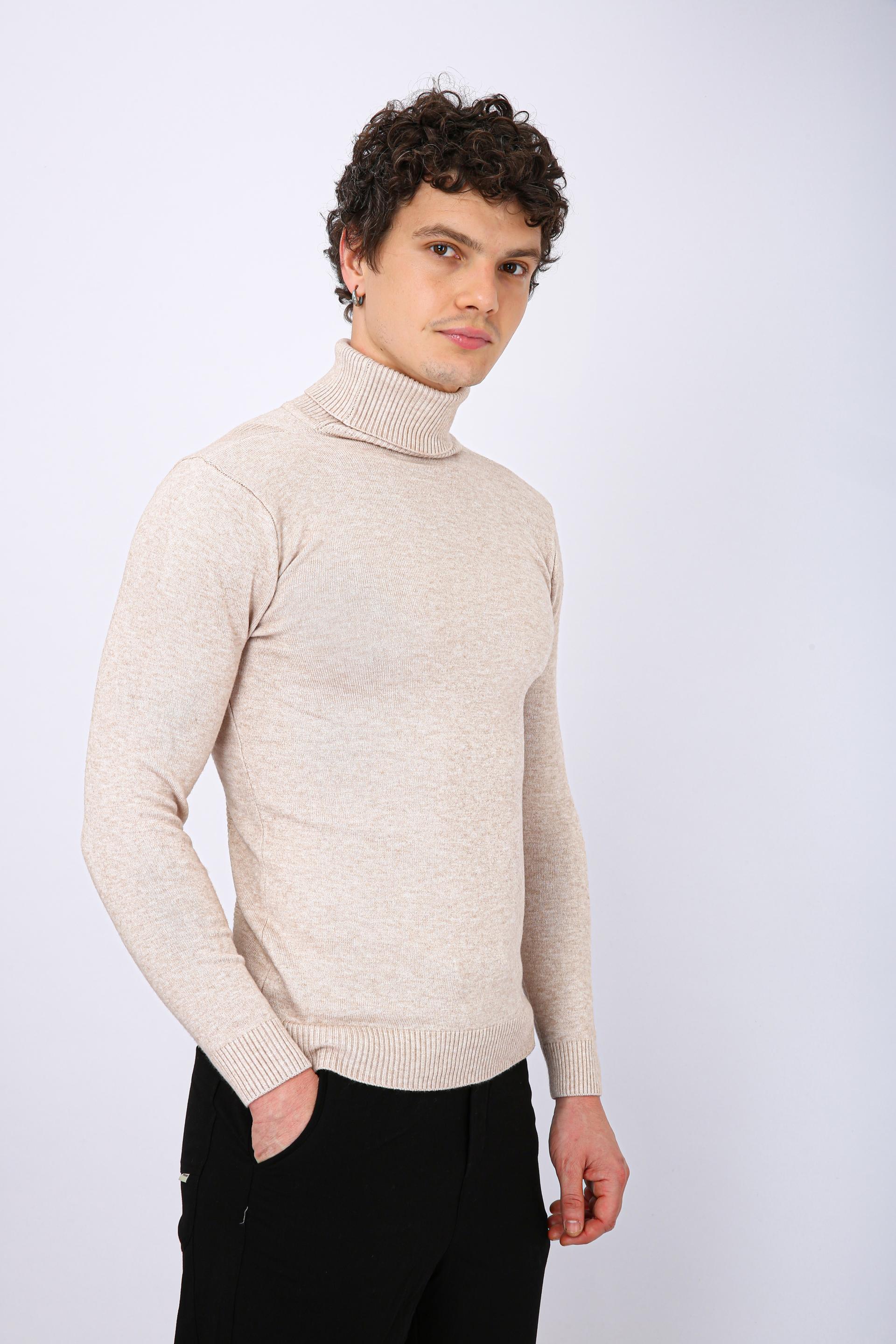 Men's Premium Diamond Knit Turtleneck Sweater - Cream Long