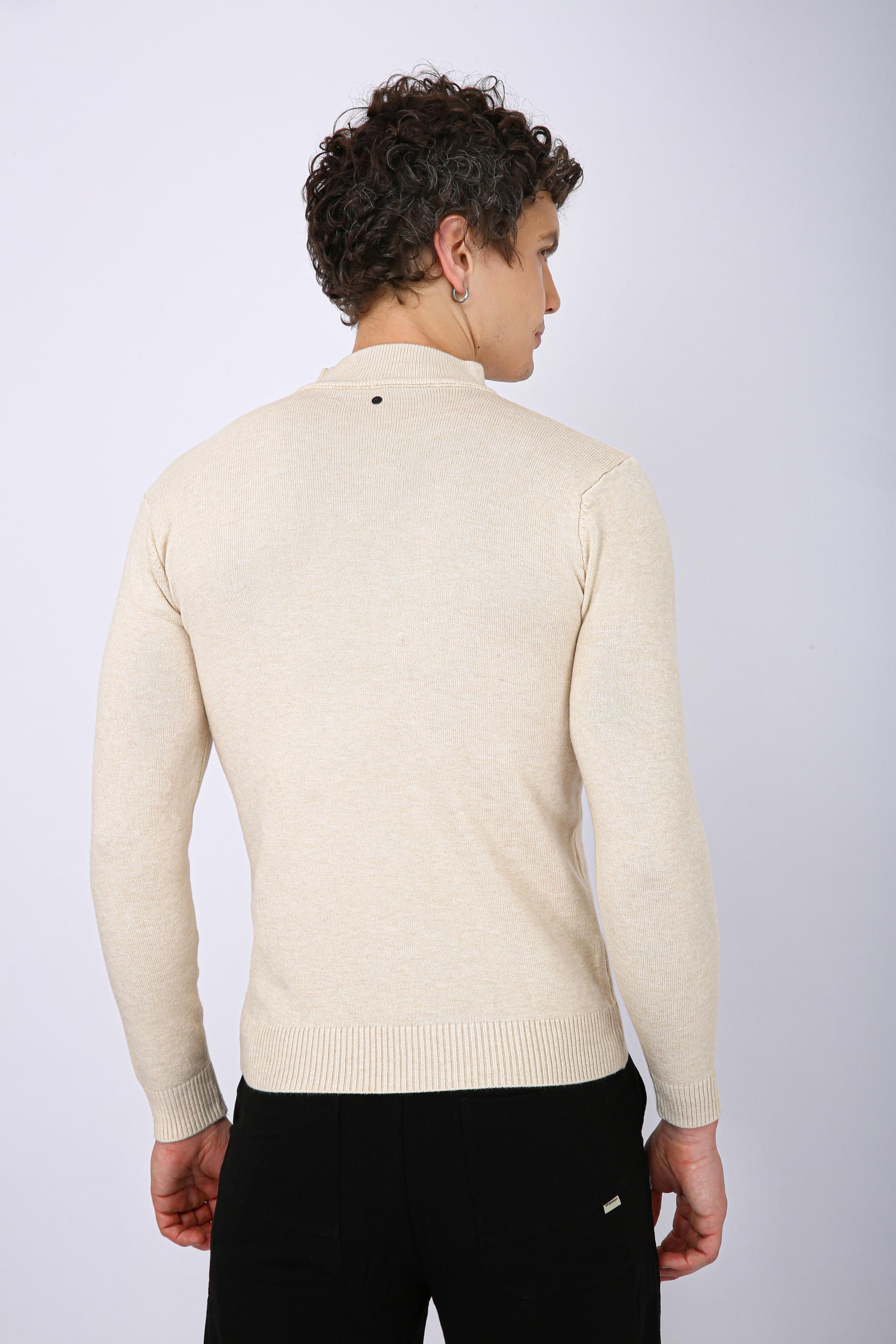 Men's Premium Diamond Knit Turtleneck Sweater - Cream Plain Short Neck