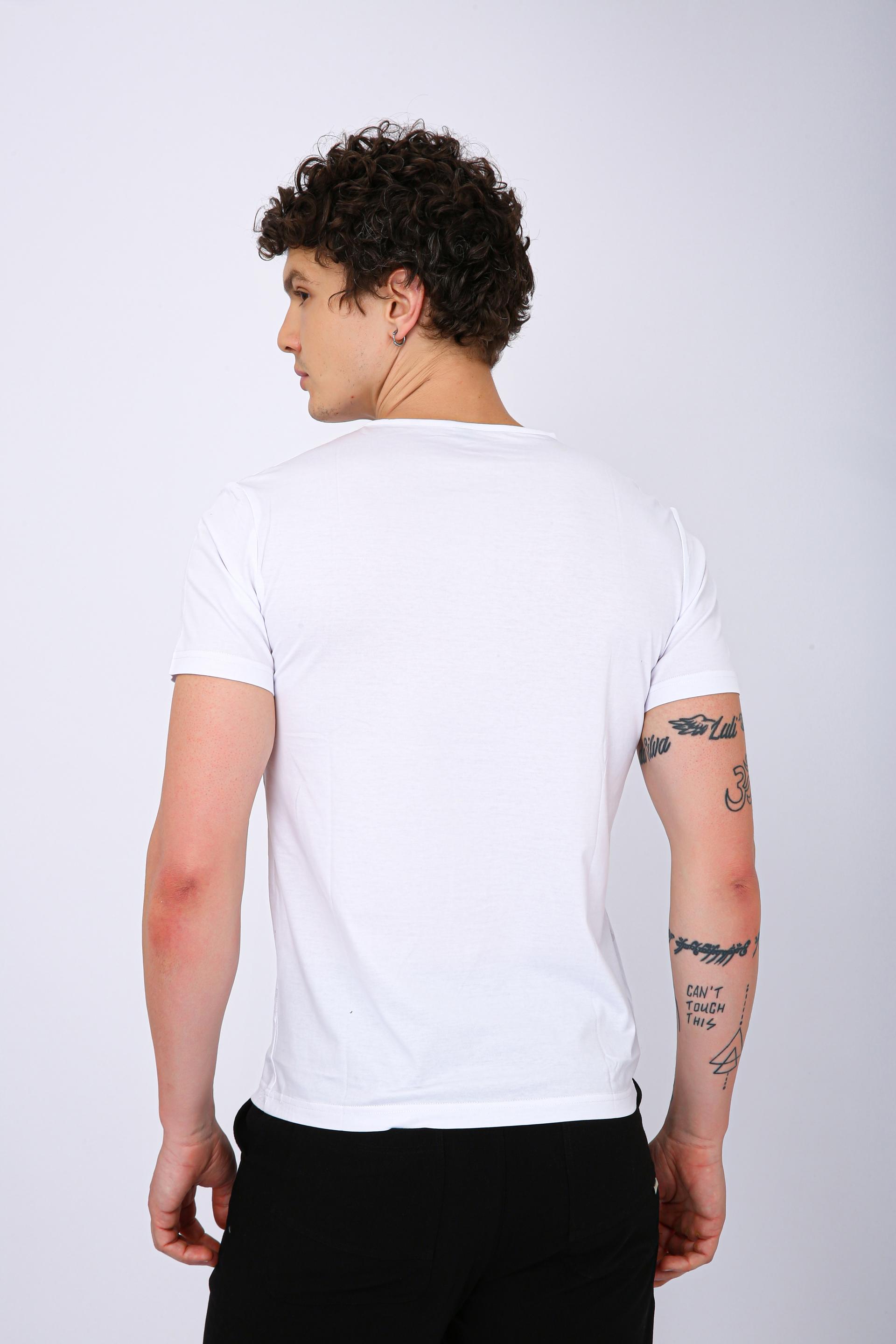 Printed Henley Neck T-Shirt - White Fish Print