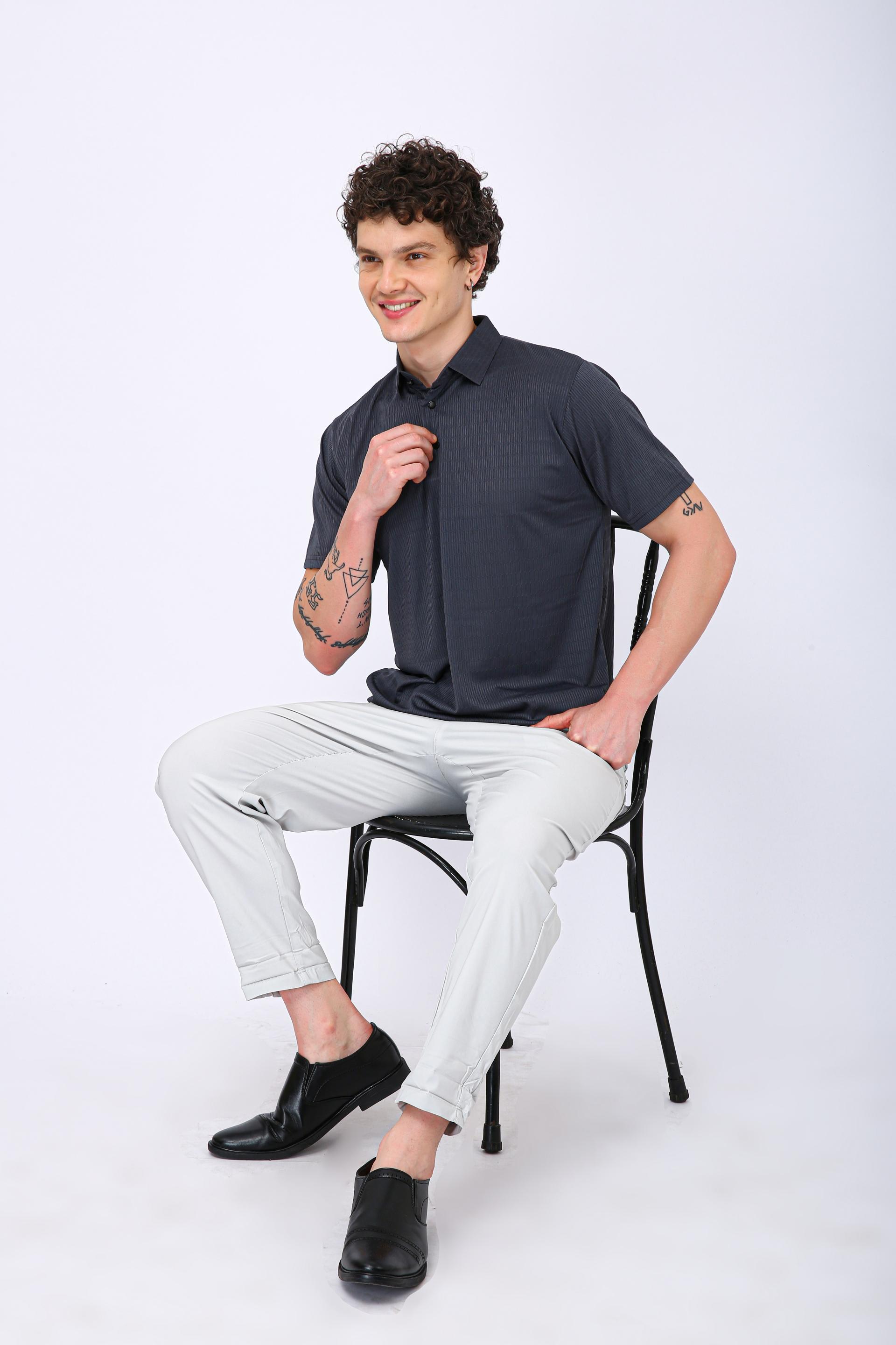 Men's Premium Textured Polo T-Shirt - Dark Grey