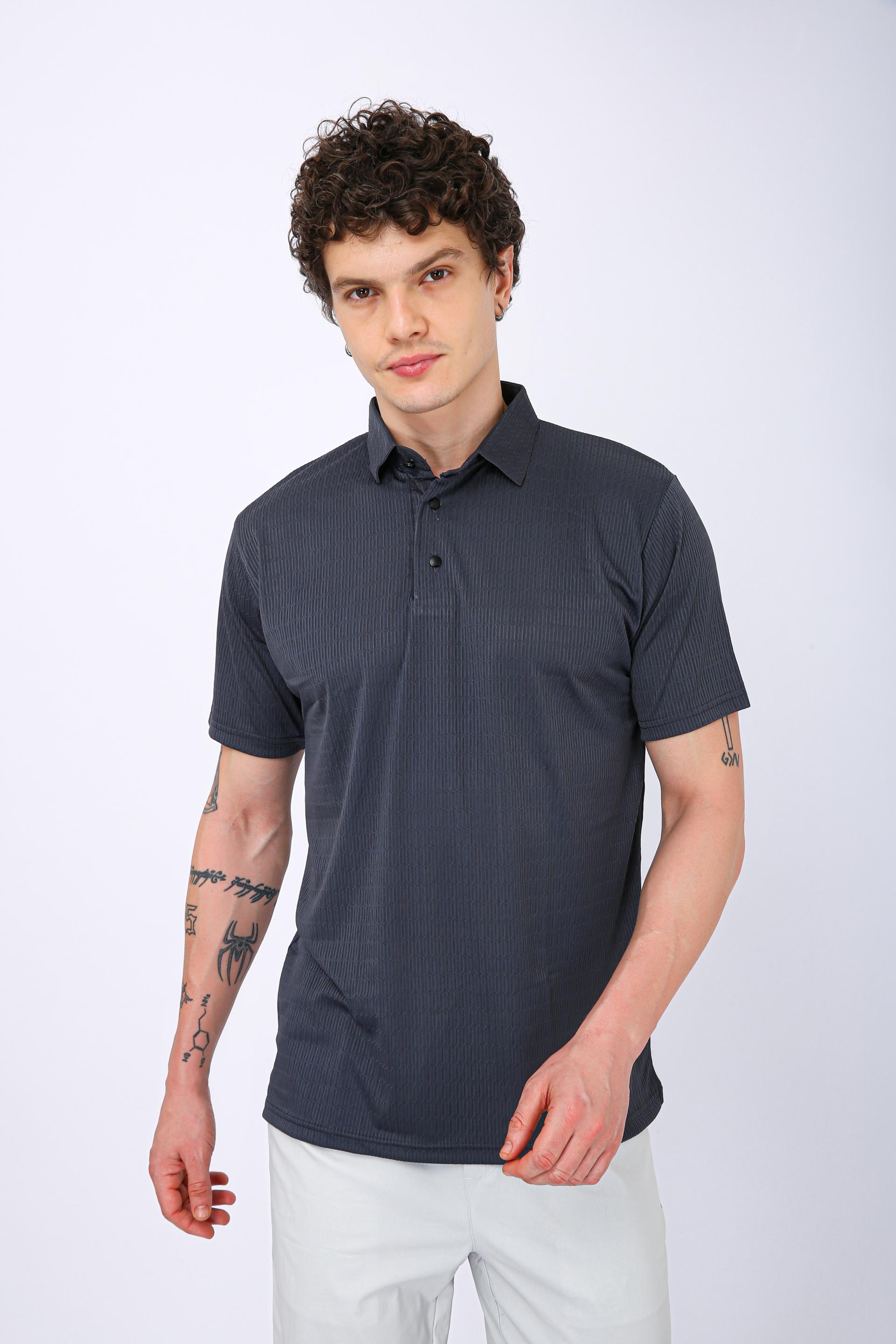 Men's Premium Textured Polo T-Shirt - Dark Grey