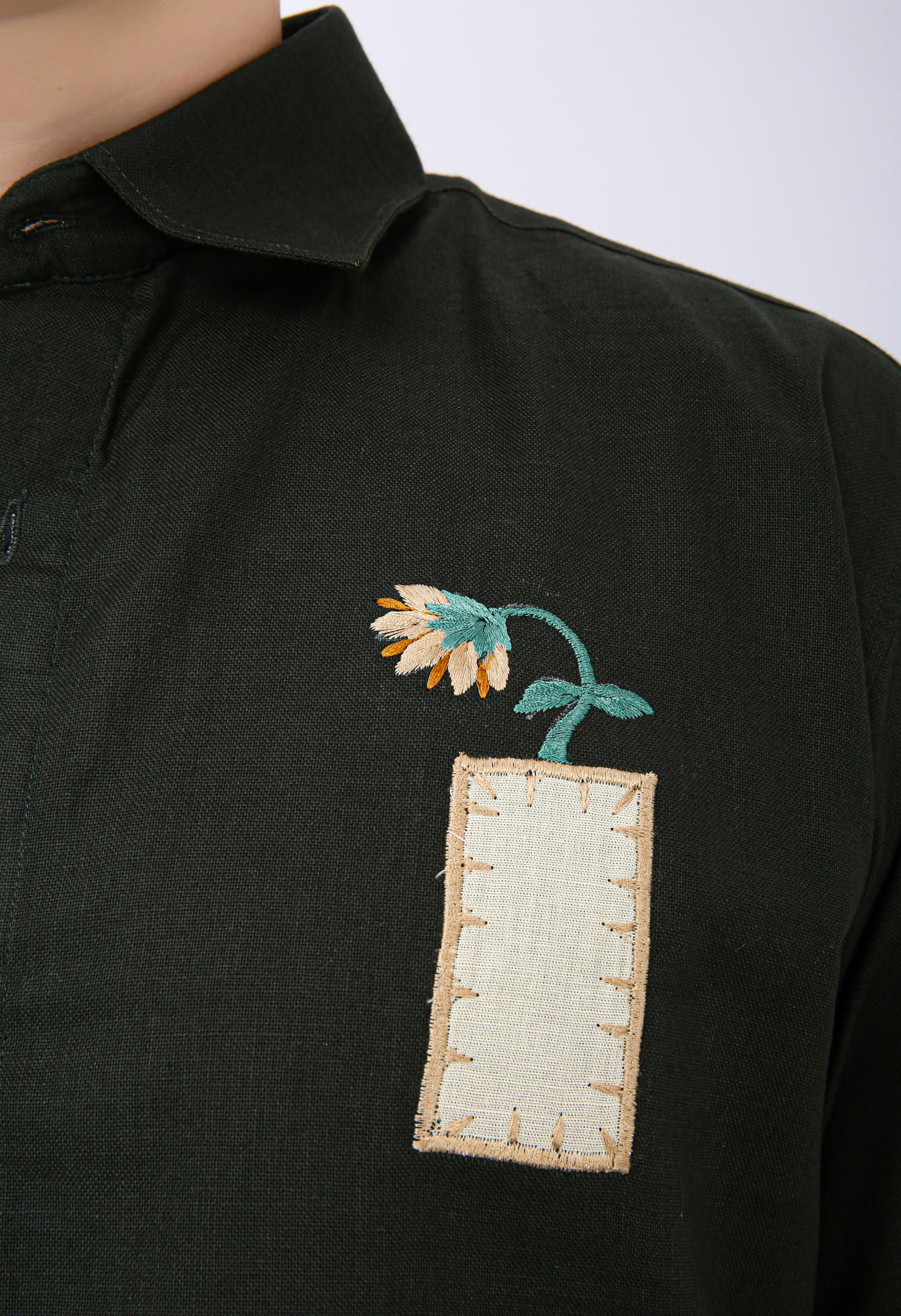 Mooniman Men's Premium Embroidered Formal Shirt - Dark Forest
