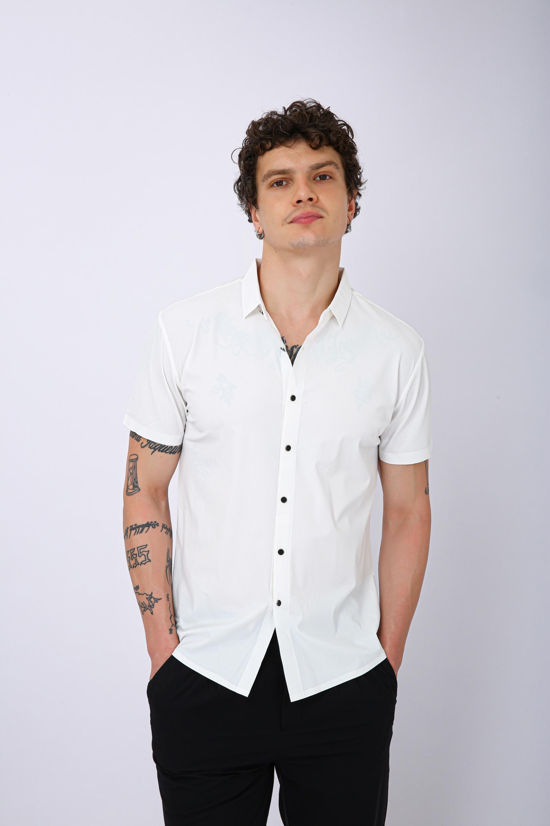 Men's Premium Solid Textured Casual Half Sleeve Shirt - White